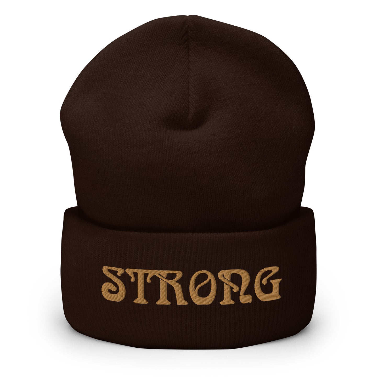 “STRONG”Cuffed Beanie W/Bronze Font