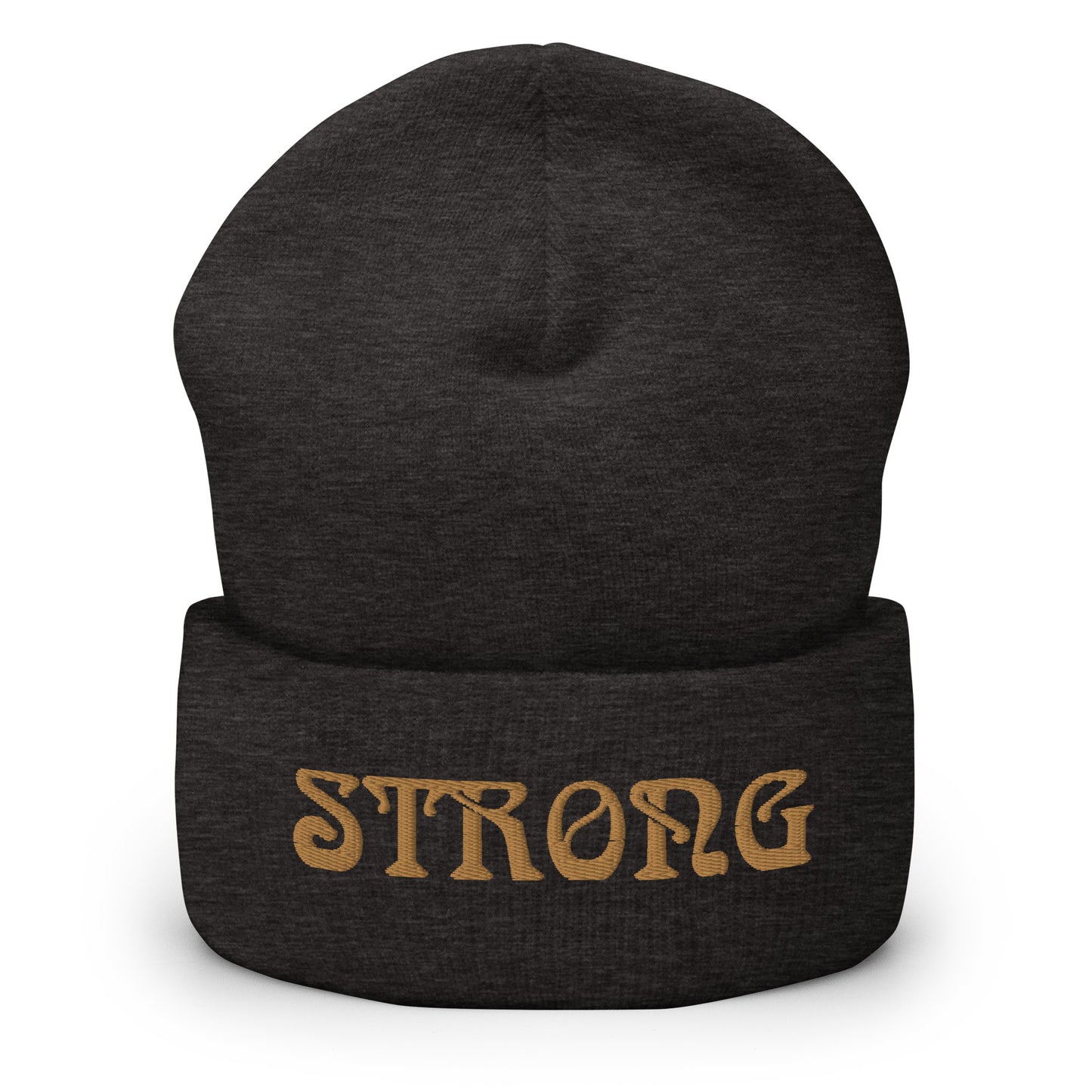 “STRONG”Cuffed Beanie W/Bronze Font
