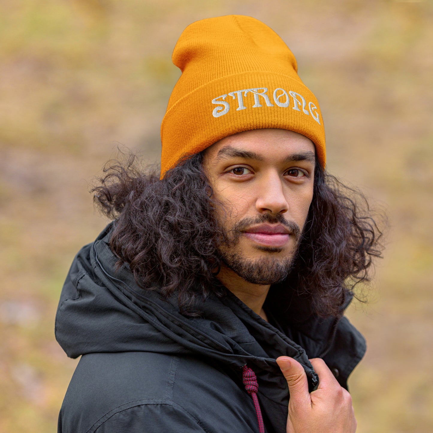 “STRONG”Cuffed Beanie W/White Font