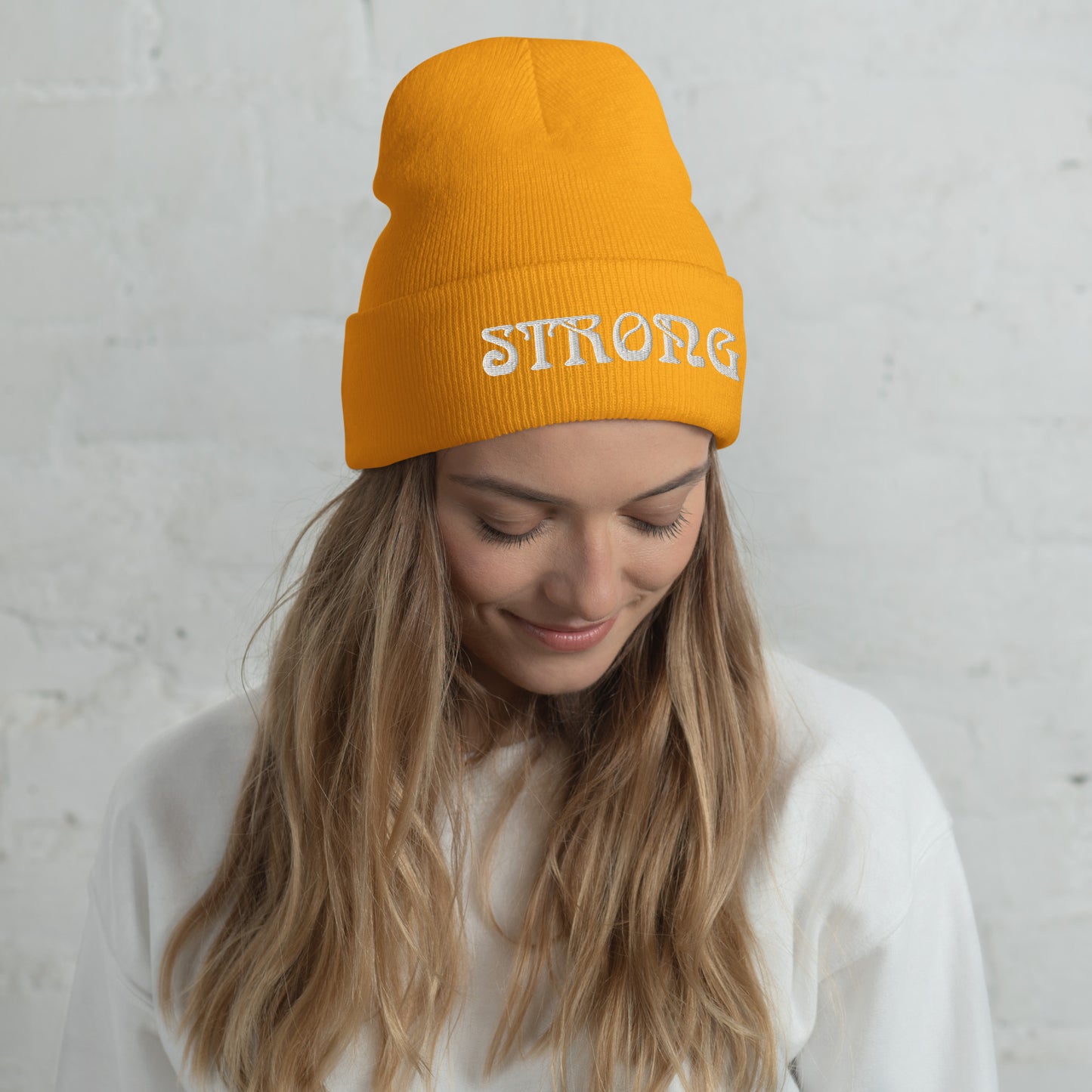 “STRONG”Cuffed Beanie W/White Font