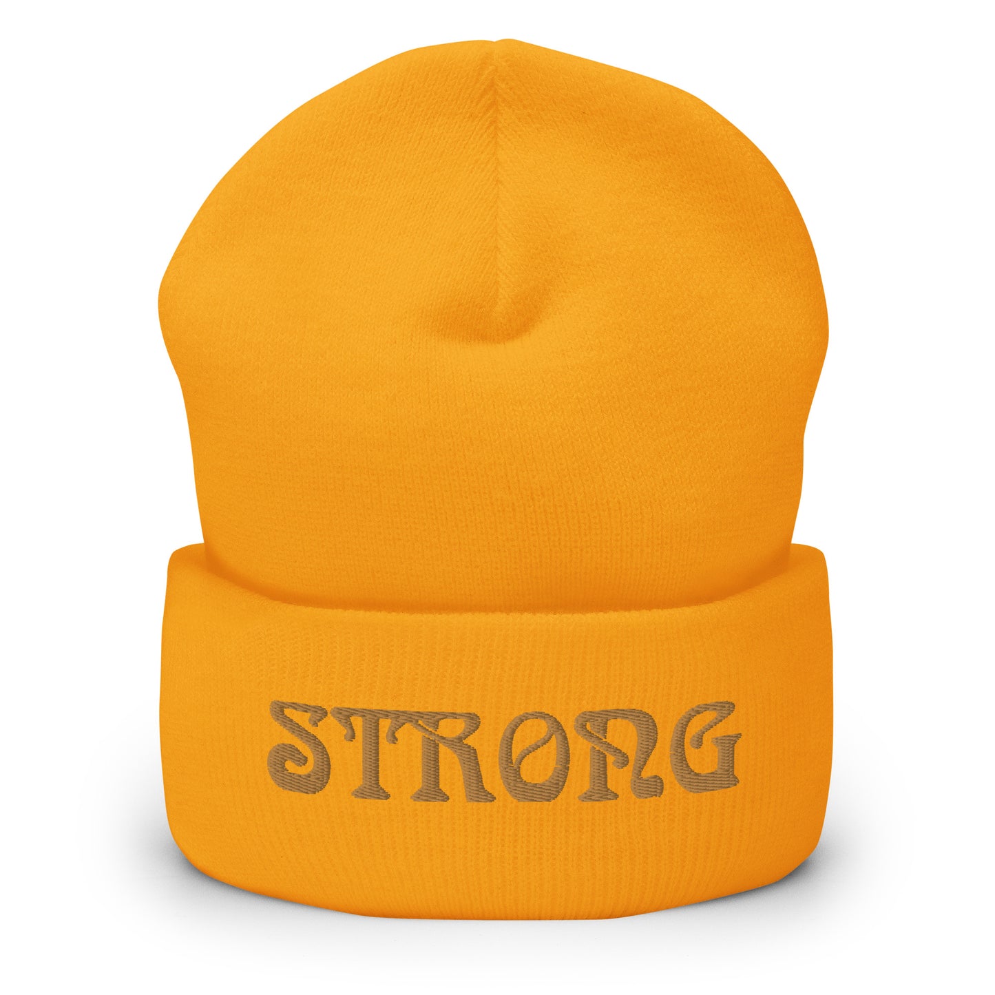 “STRONG”Cuffed Beanie W/Bronze Font