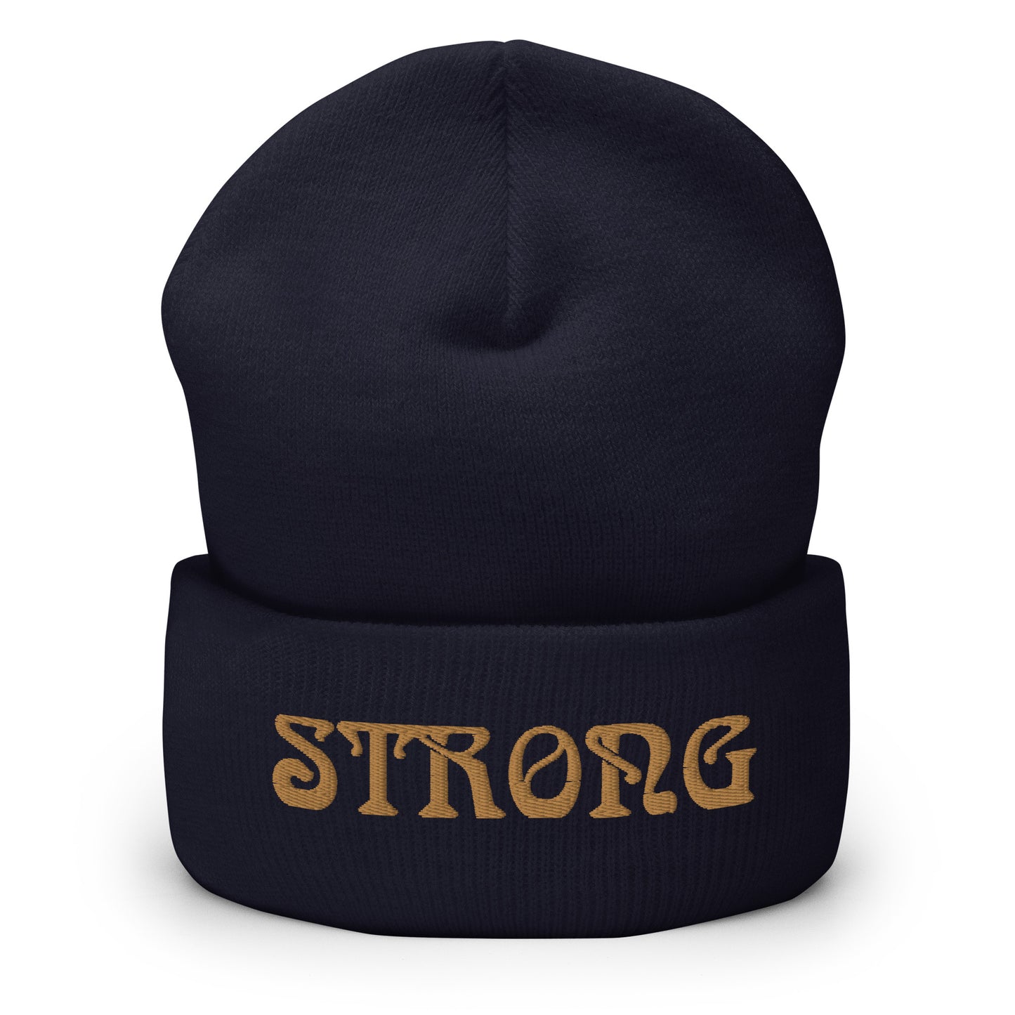“STRONG”Cuffed Beanie W/Bronze Font
