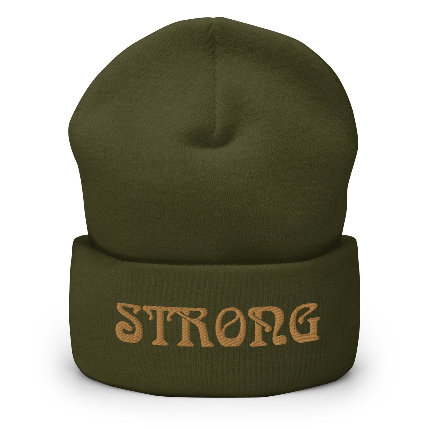“STRONG”Cuffed Beanie W/Bronze Font
