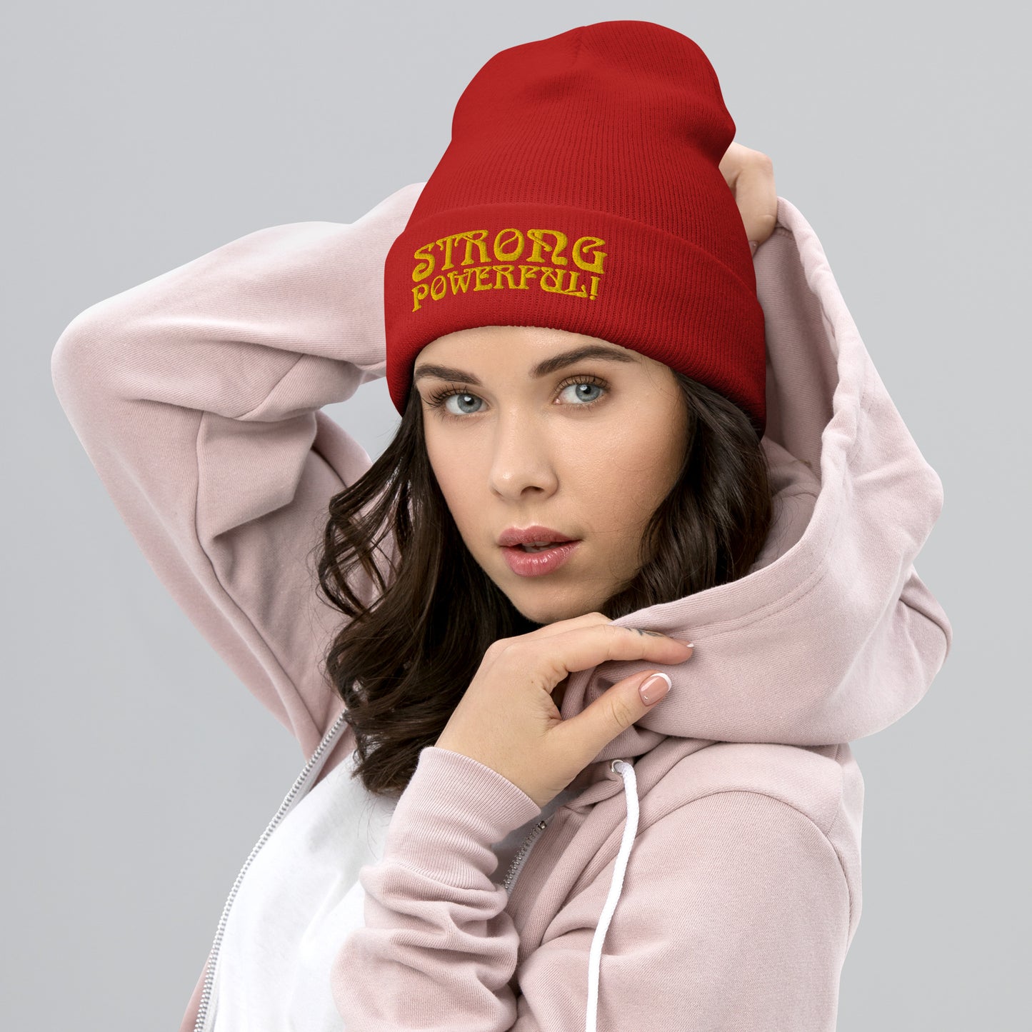 “STRONG, POWERFUL!”Cuffed Beanie W/Yellow Font