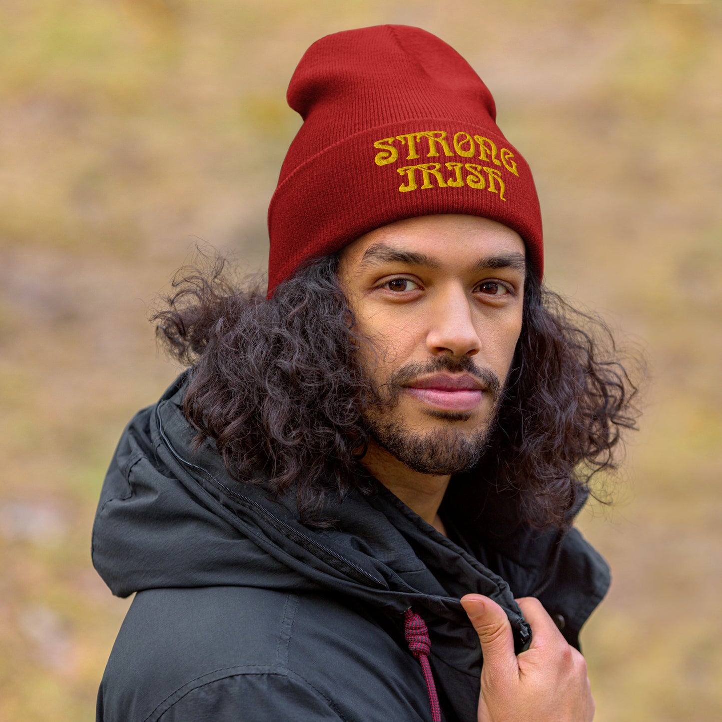 “STRONG IRISH”Cuffed Beanie W/Yellow Font