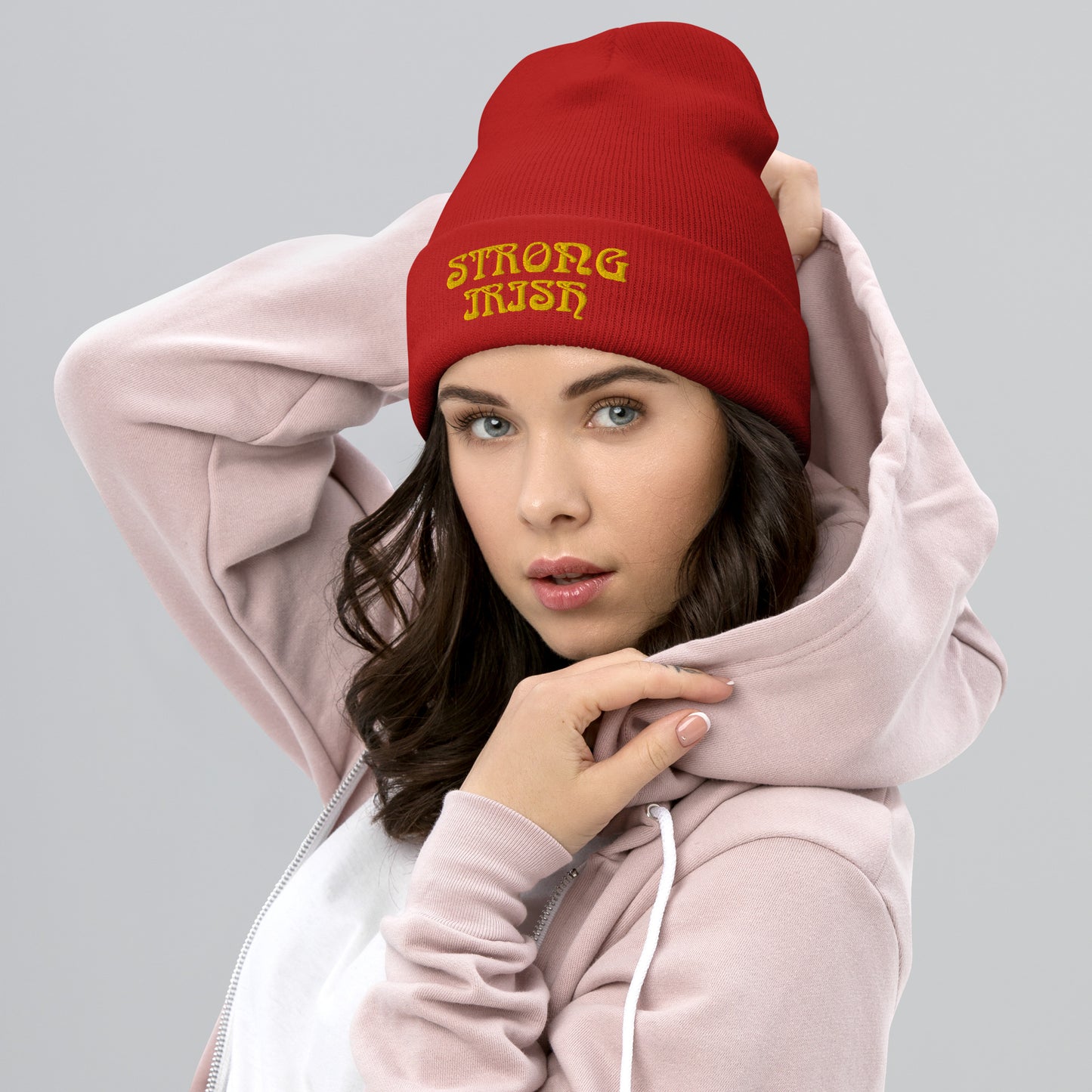 “STRONG IRISH”Cuffed Beanie W/Yellow Font