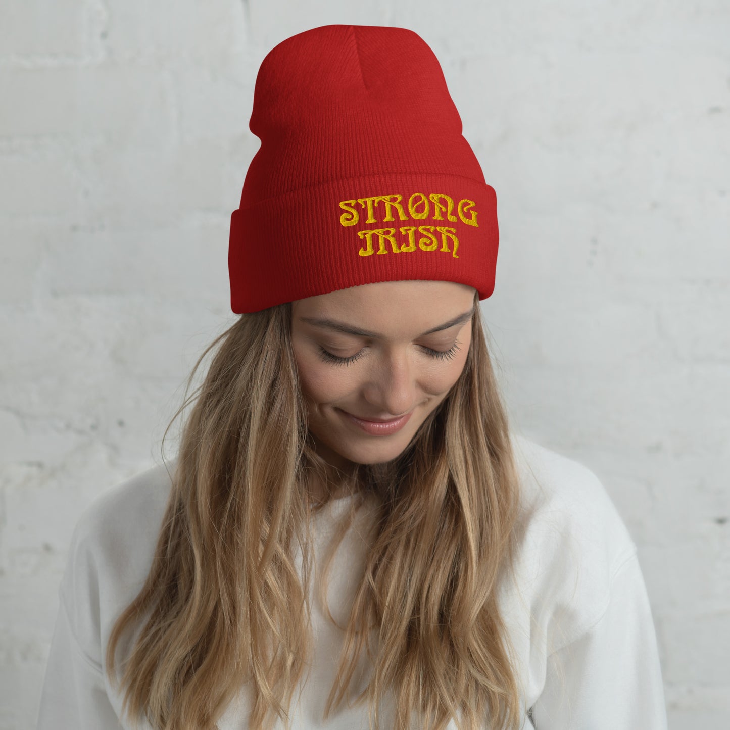“STRONG IRISH”Cuffed Beanie W/Yellow Font