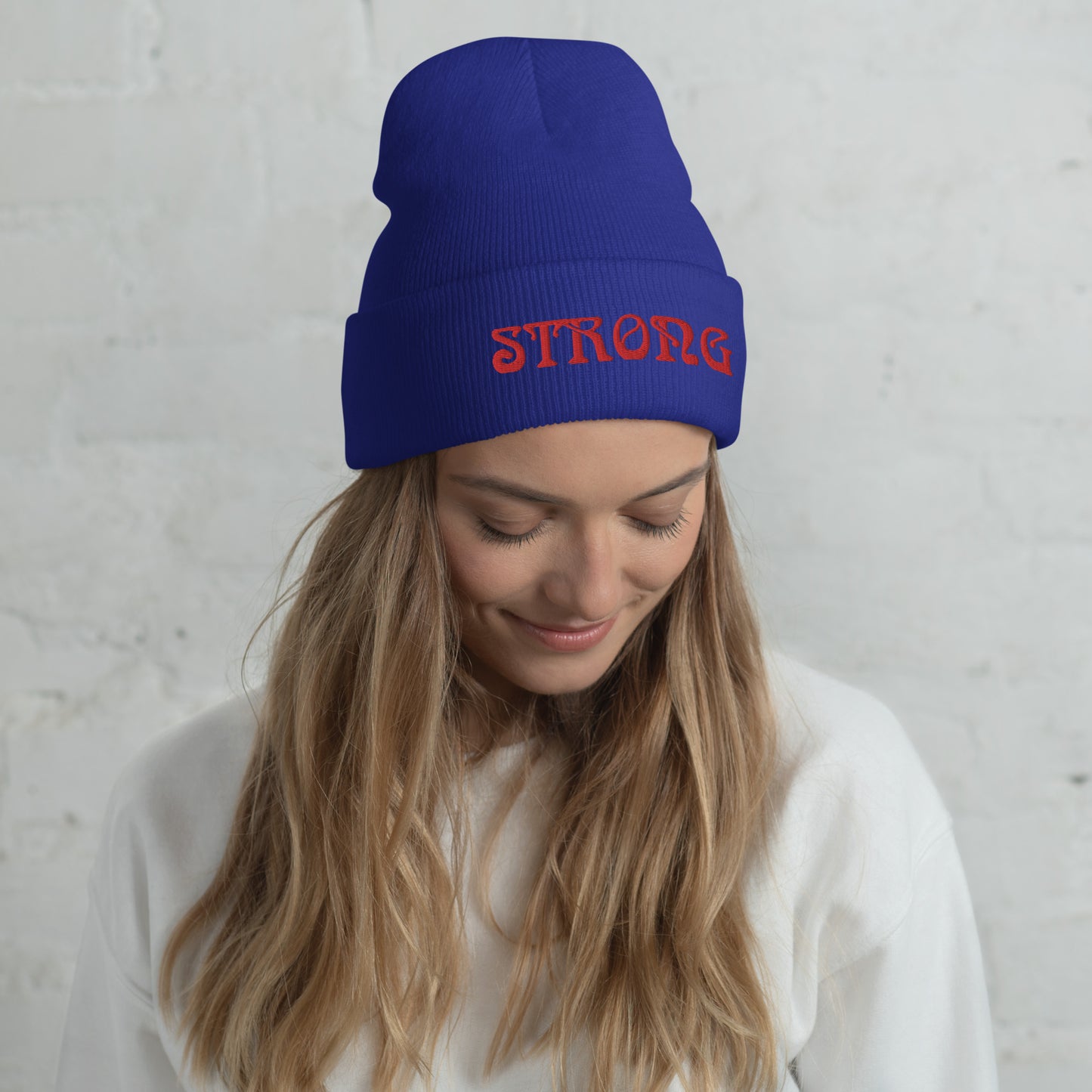 “STRONG”Cuffed Beanie W/Red Font