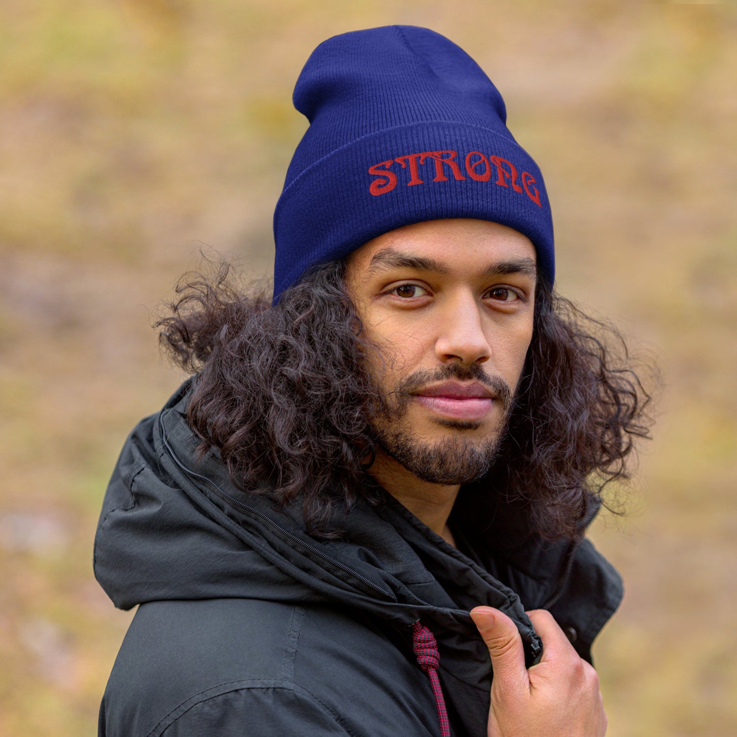 “STRONG”Cuffed Beanie W/Red Font