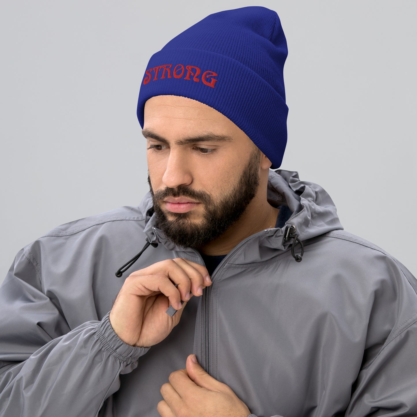 “STRONG”Cuffed Beanie W/Red Font