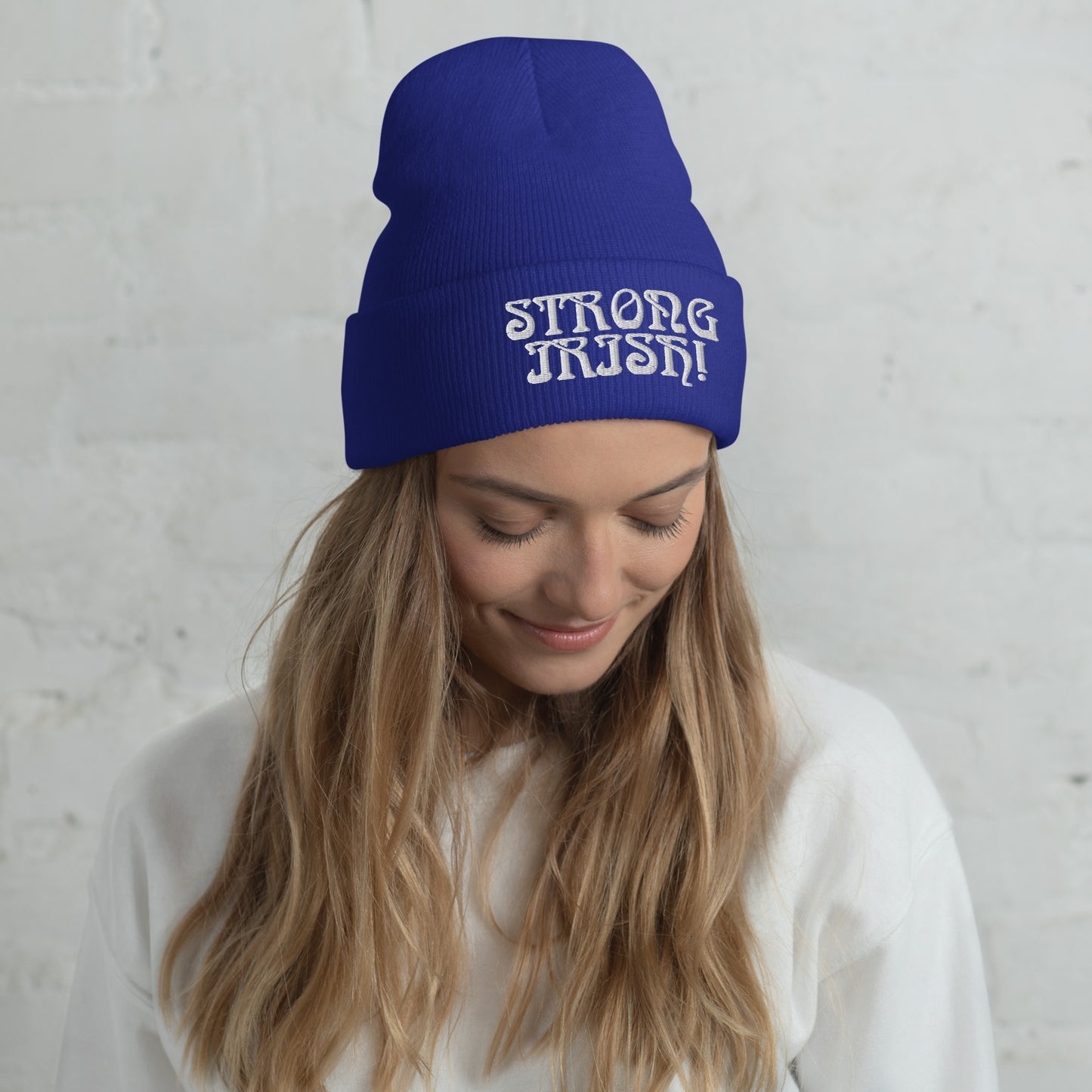 “STRONG IRISH”Cuffed Beanie W/White Font