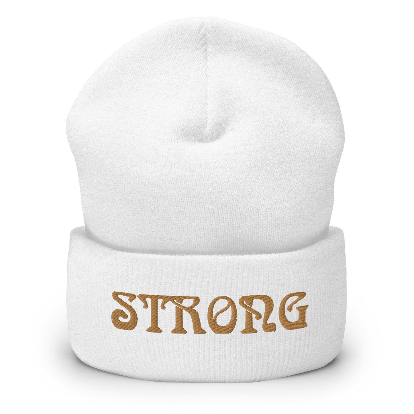 “STRONG”Cuffed Beanie W/Bronze Font