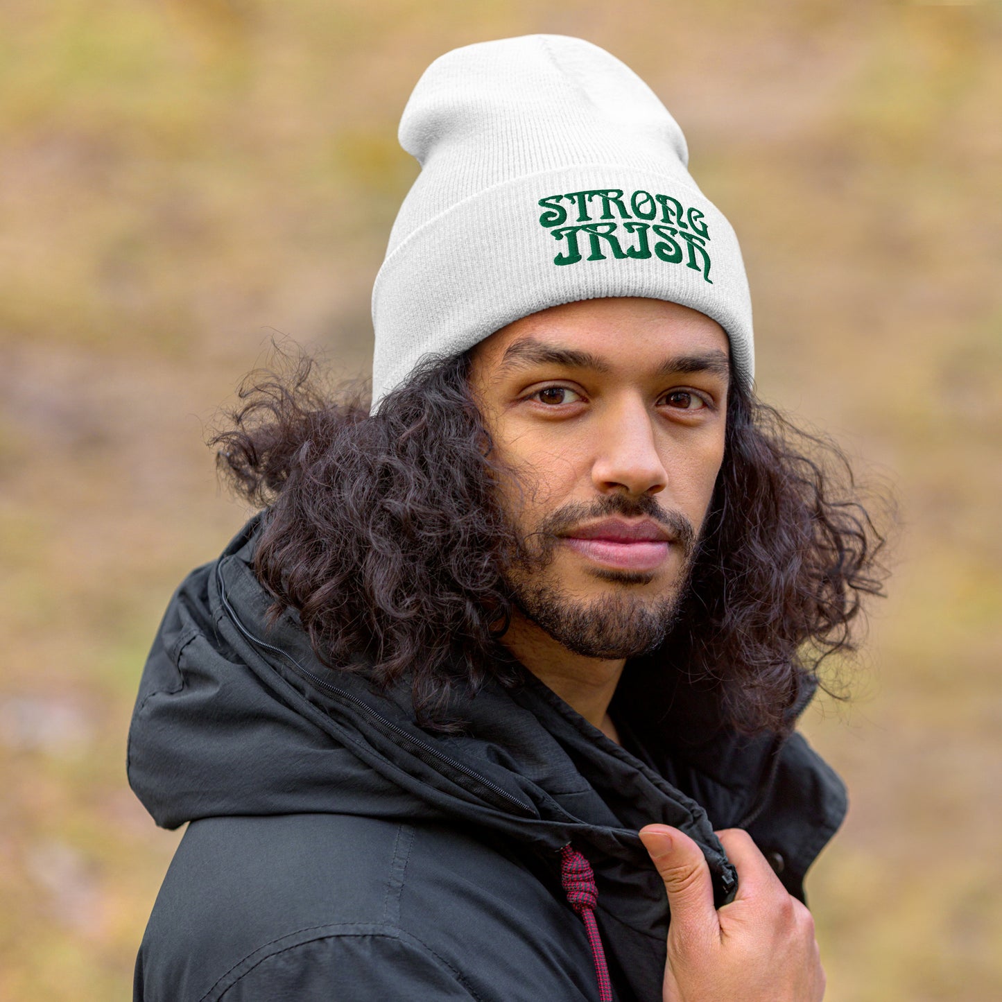 “STRONG IRISH”Cuffed Beanie W/Green Font