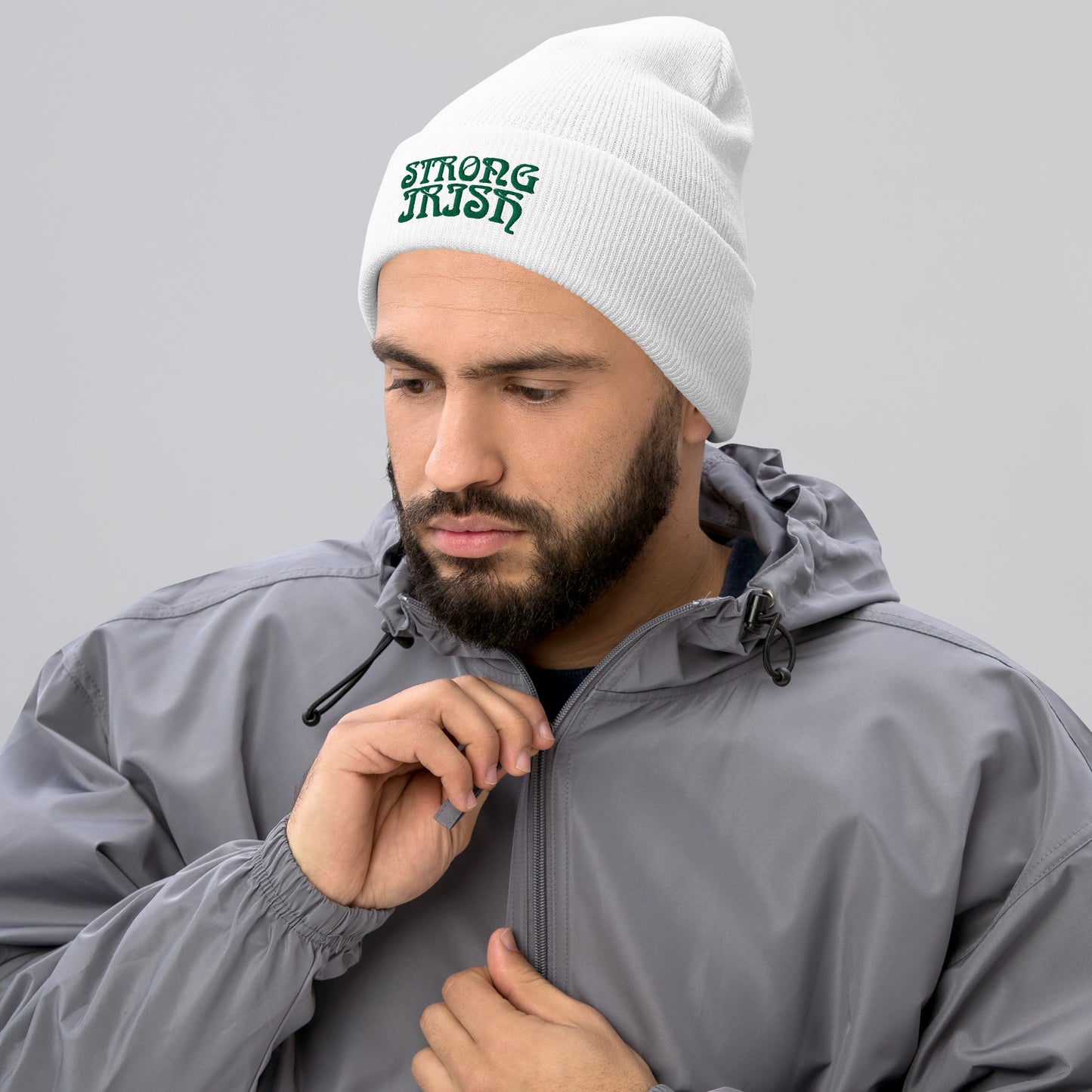 “STRONG IRISH”Cuffed Beanie W/Green Font