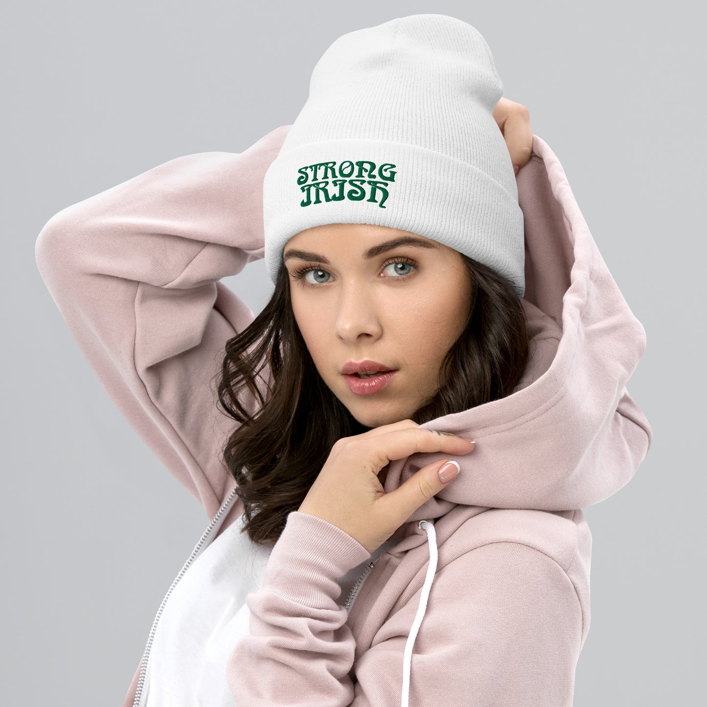 “STRONG IRISH”Cuffed Beanie W/Green Font
