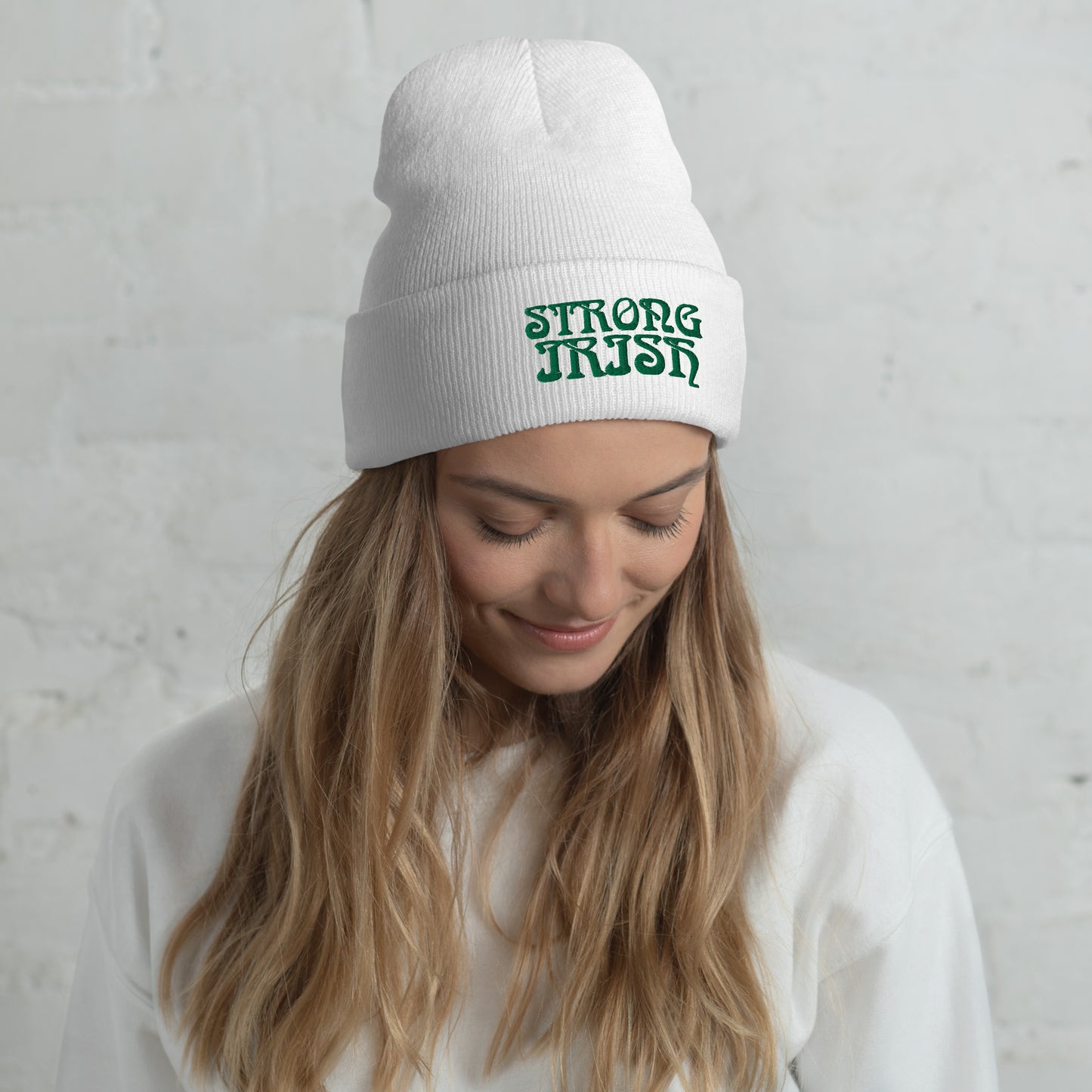 “STRONG IRISH”Cuffed Beanie W/Green Font