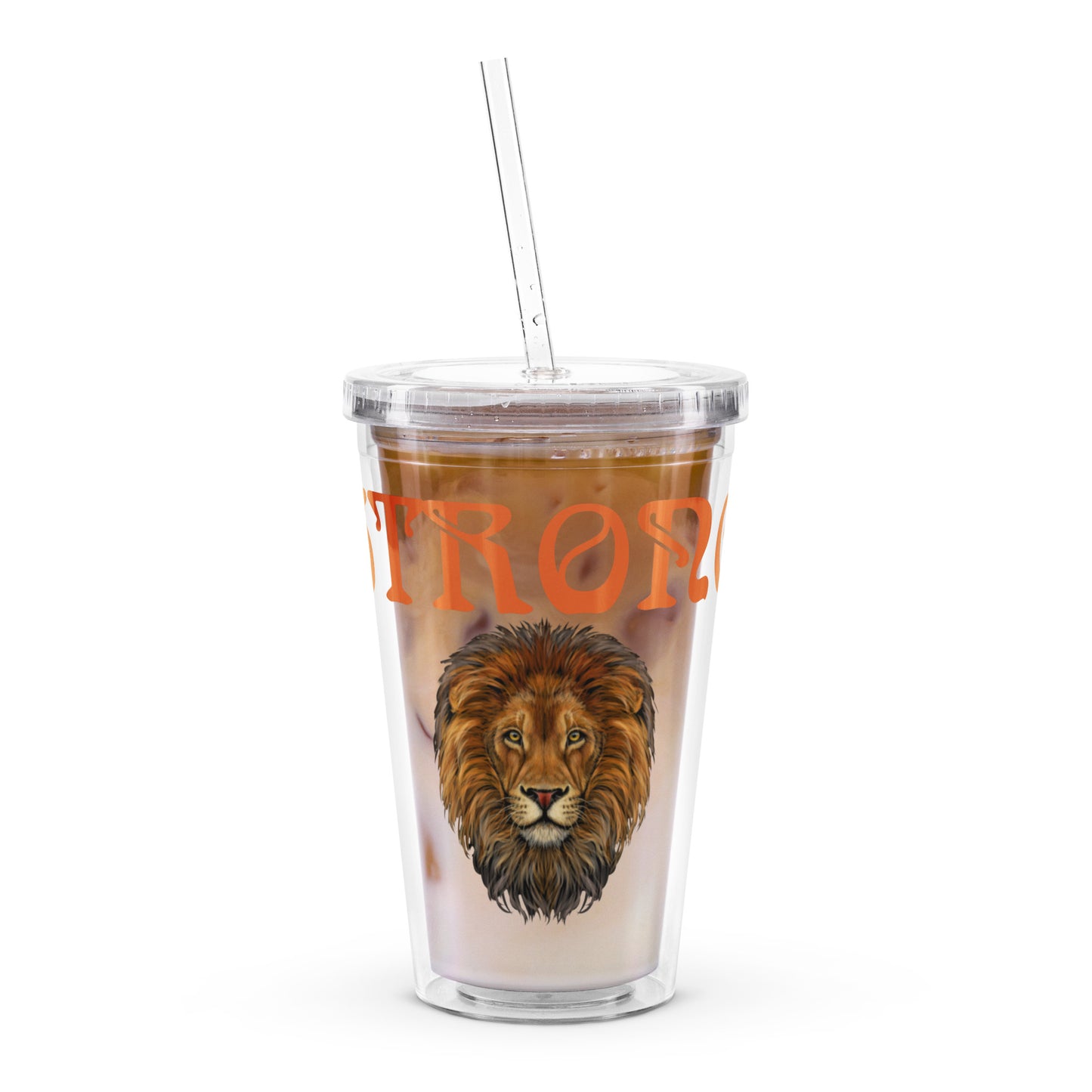 “STRONG”Clear Plastic Tumbler W/Orange Font