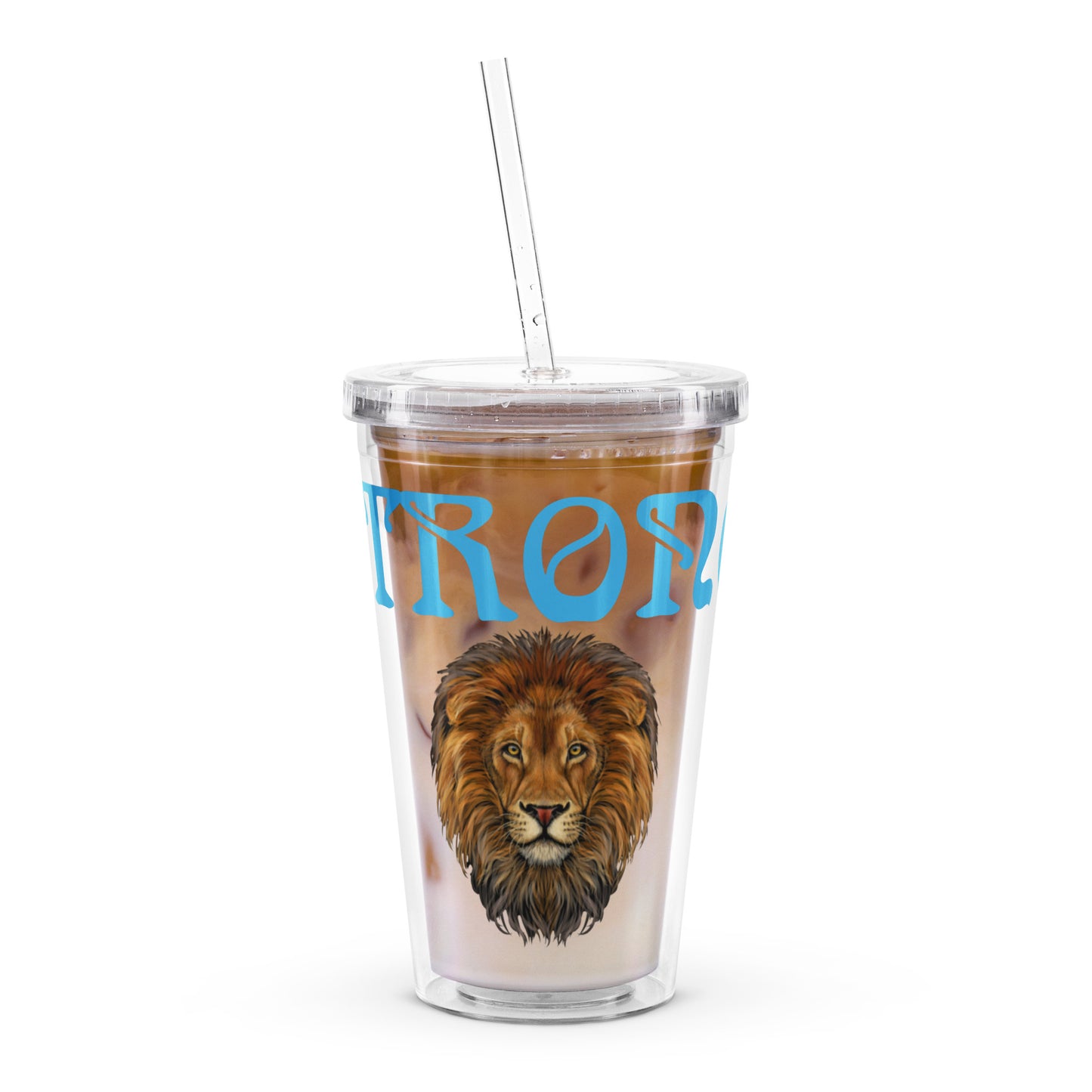“STRONG” Clear Plastic Tumbler W/SkyBlue Font
