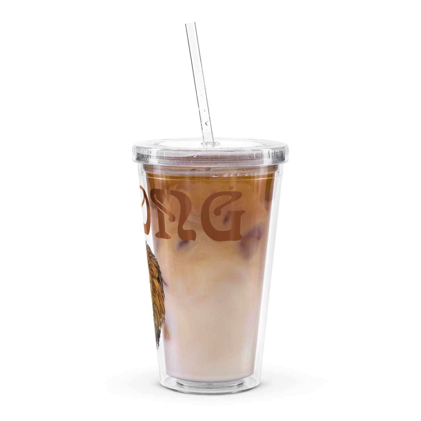 “STRONG”Clear Plastic Tumbler W/Brown Font