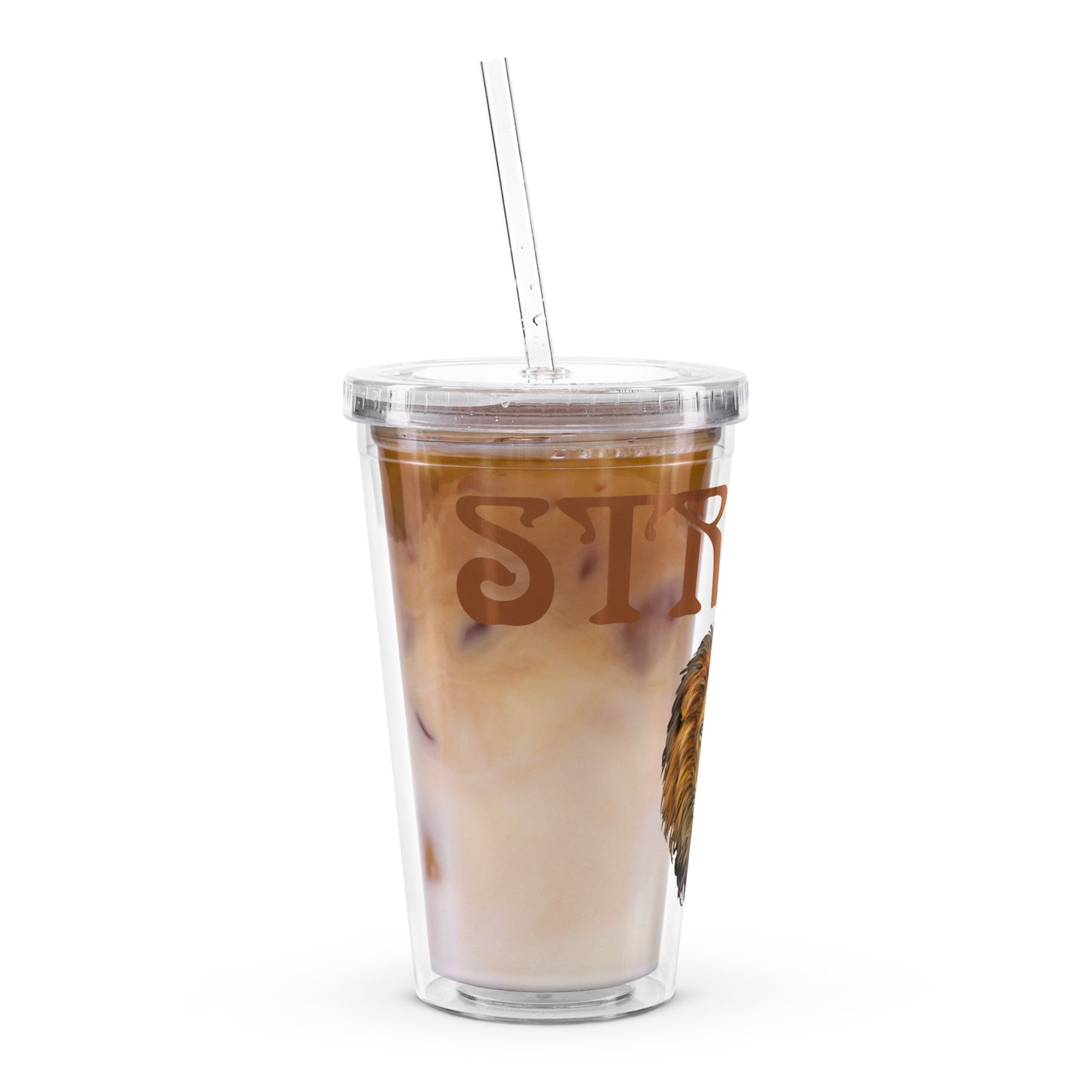 “STRONG”Clear Plastic Tumbler W/Brown Font