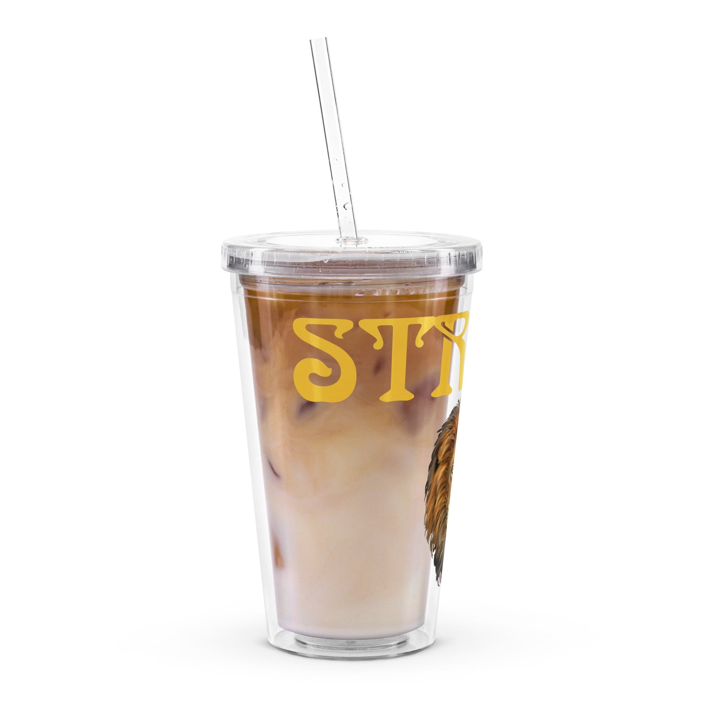 “STRONG”Clear Plastic Tumbler W/Yellow Font