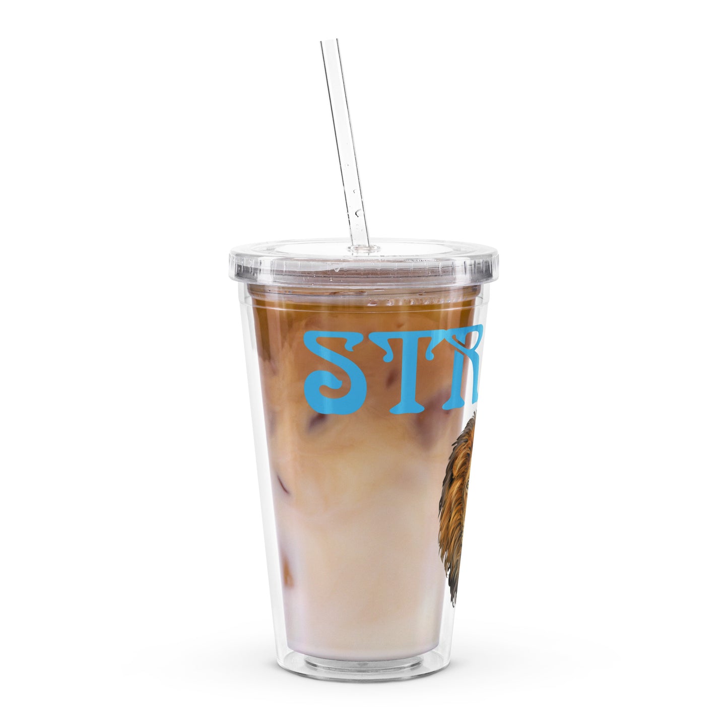 “STRONG” Clear Plastic Tumbler W/SkyBlue Font