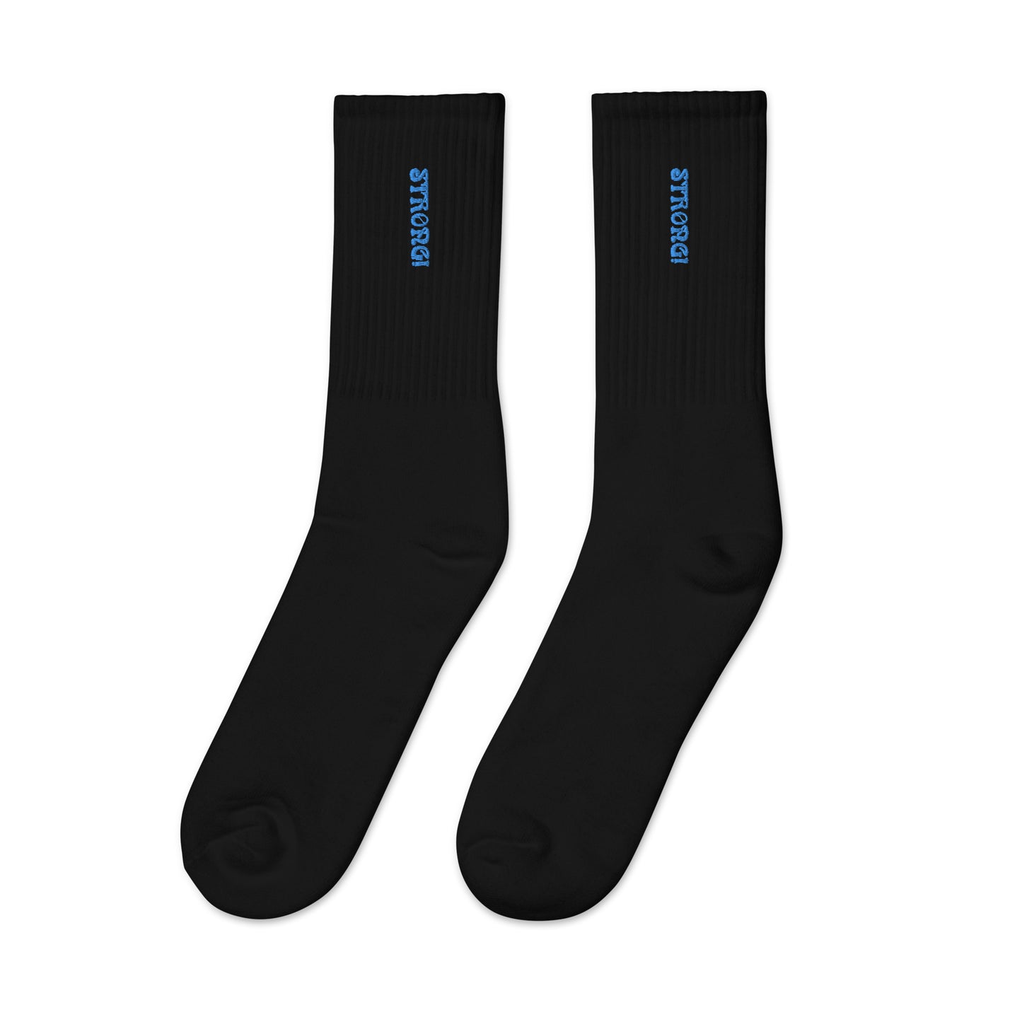 “STRONG!”Embroidered Socks W/SkyBlue Font