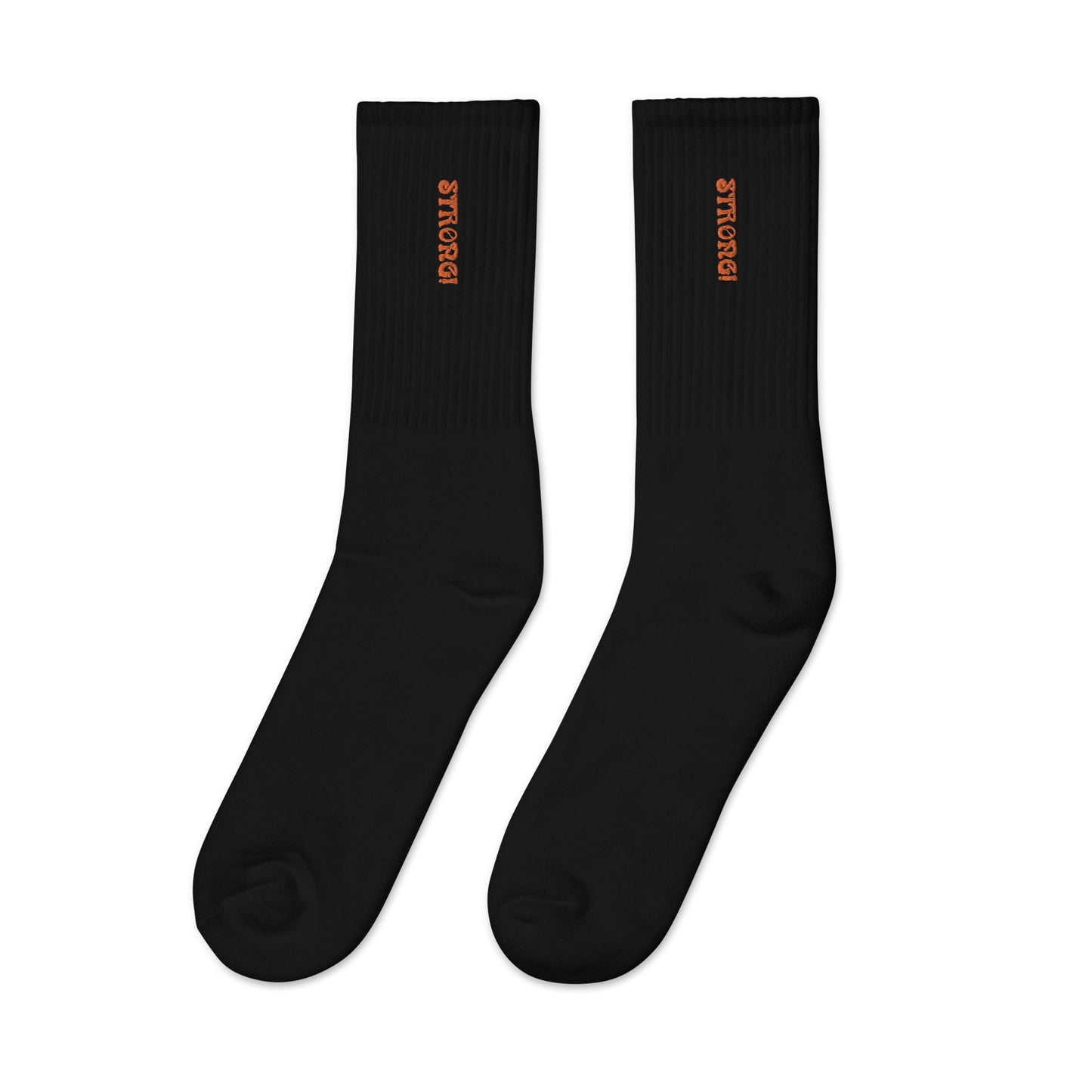 “STRONG!”Embroidered Socks W/Orange Font