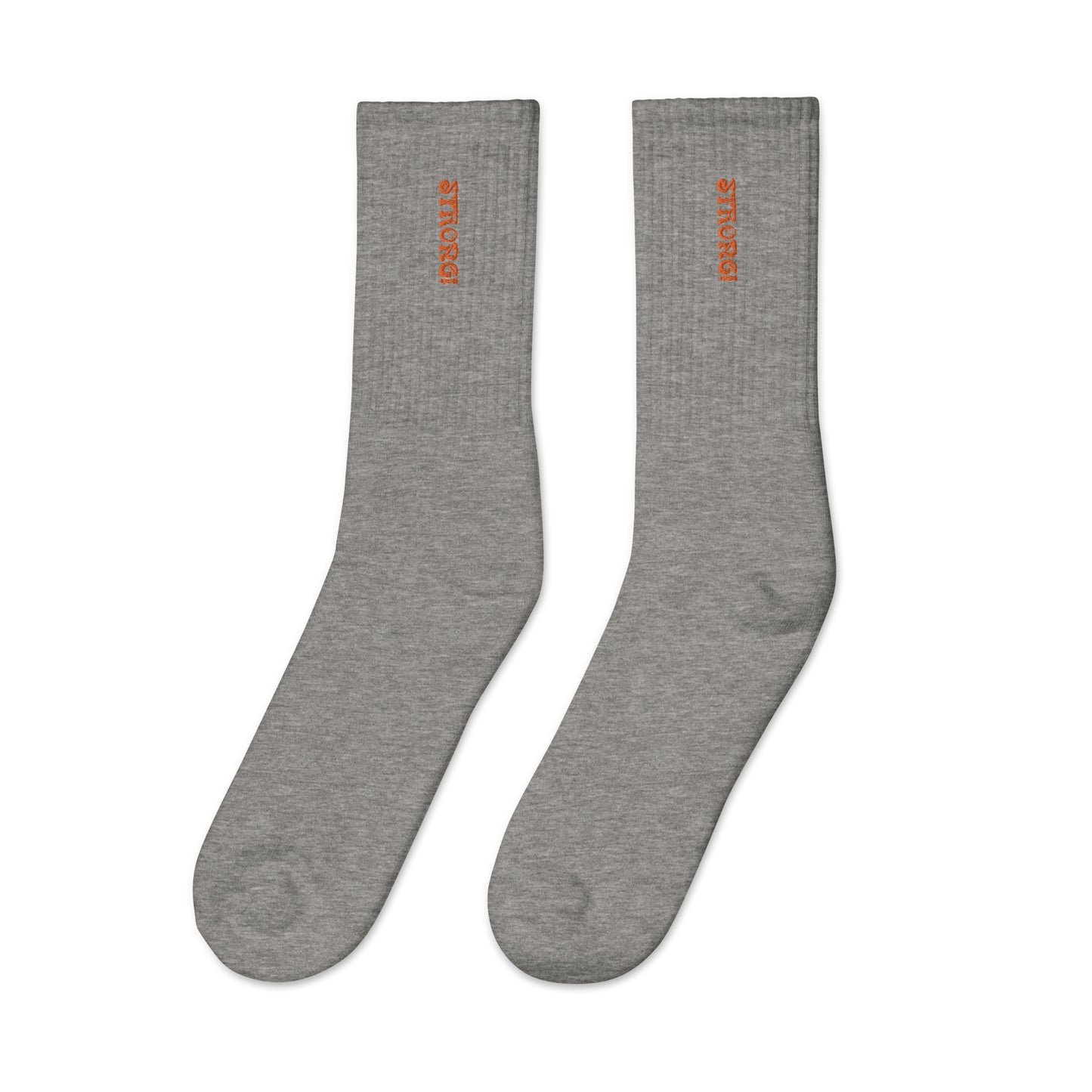 “STRONG!”Embroidered Socks W/Orange Font