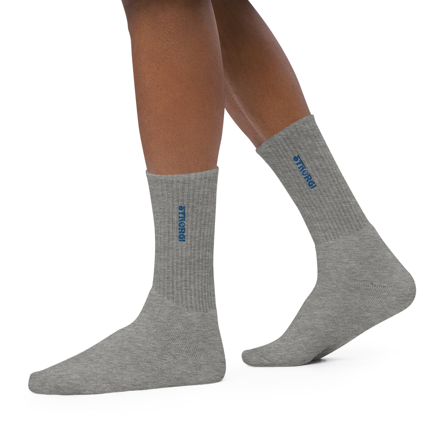“STRONG!”Embroidered Socks W/Blue Font