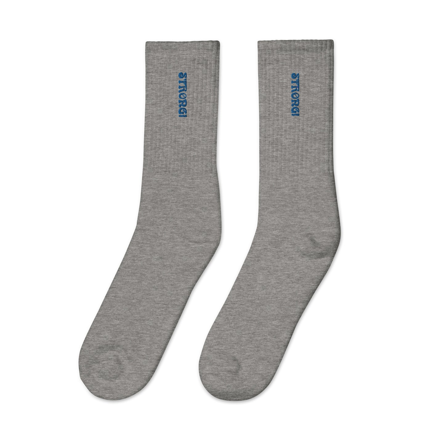 “STRONG!”Embroidered Socks W/Blue Font