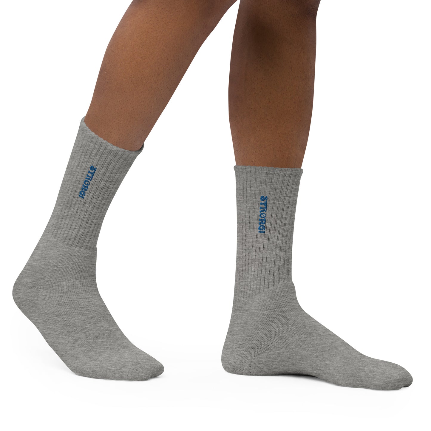 “STRONG!”Embroidered Socks W/Blue Font