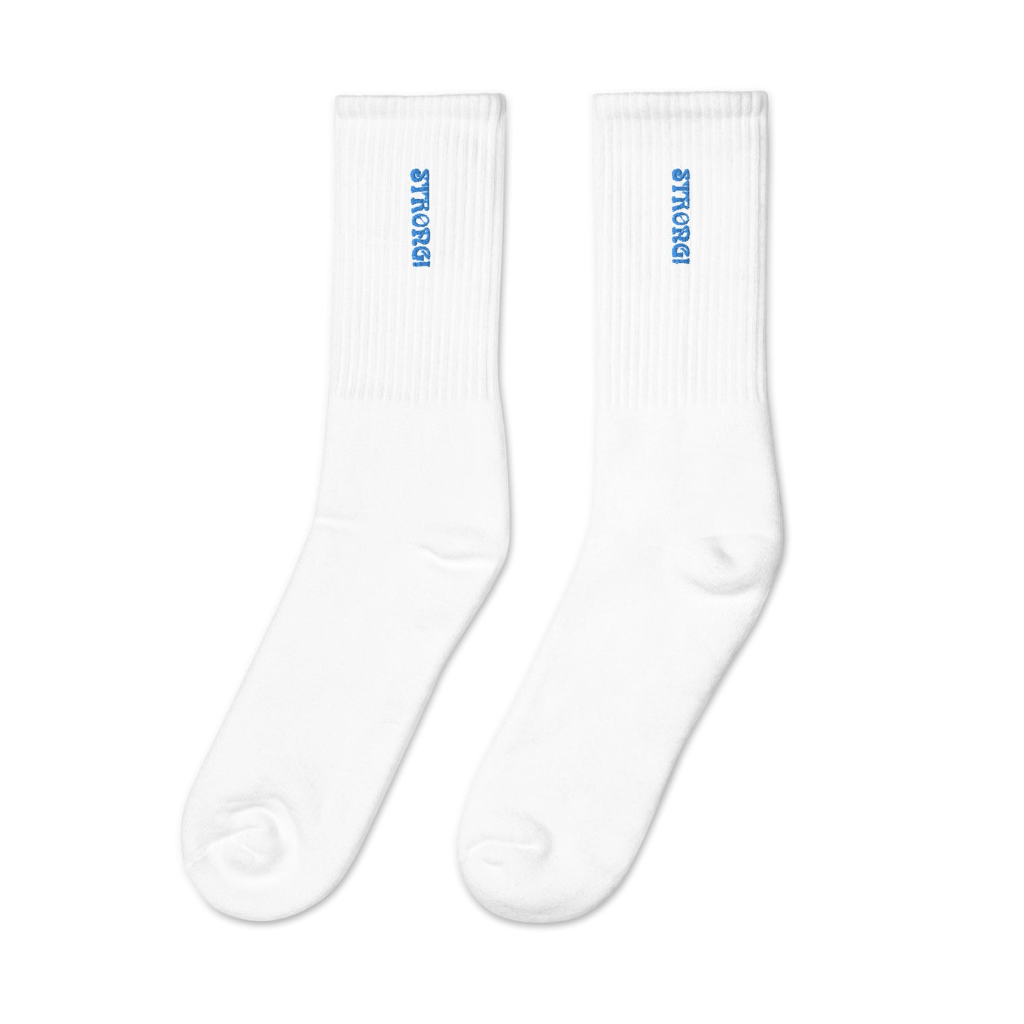 “STRONG!”Embroidered Socks W/SkyBlue Font