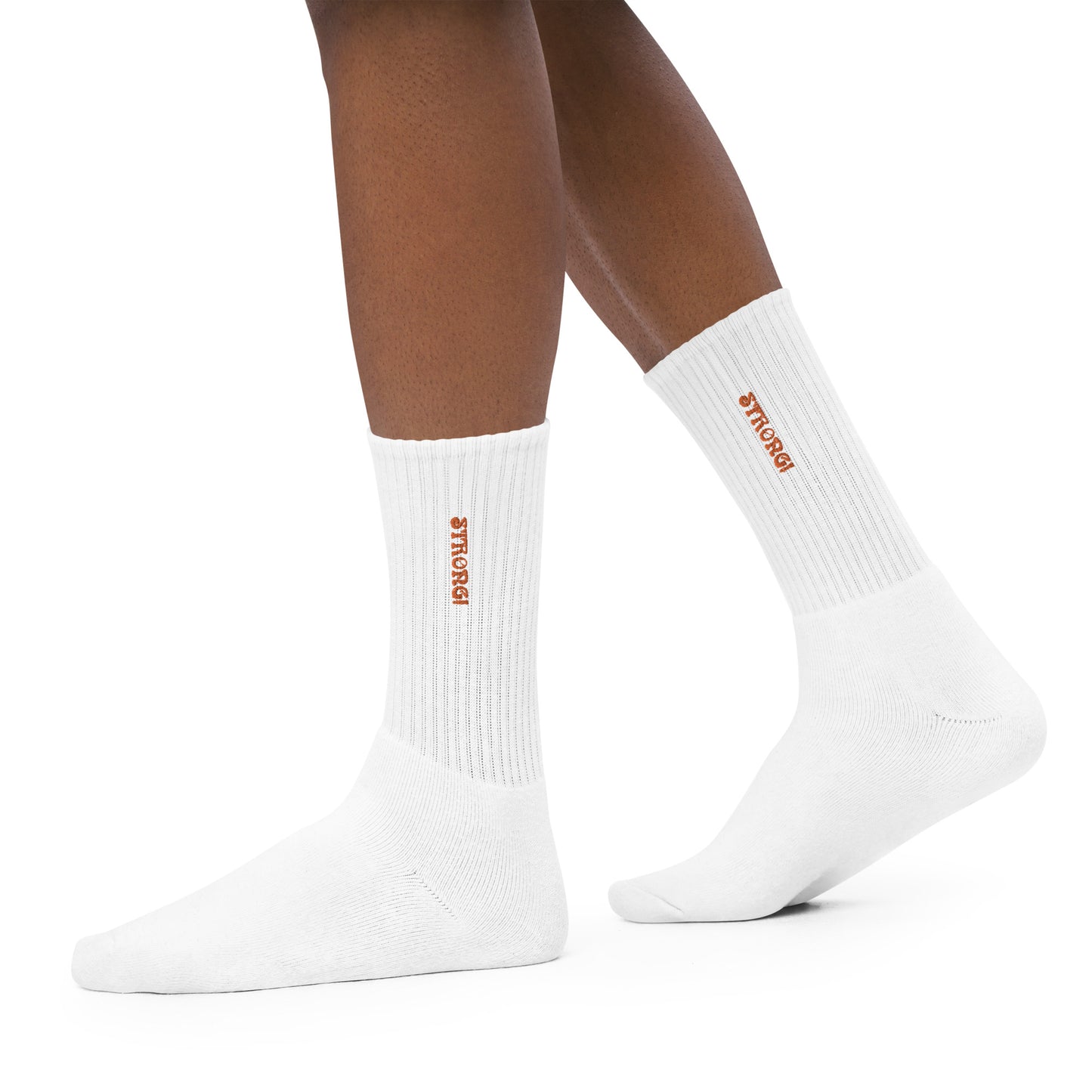 “STRONG!”Embroidered Socks W/Orange Font