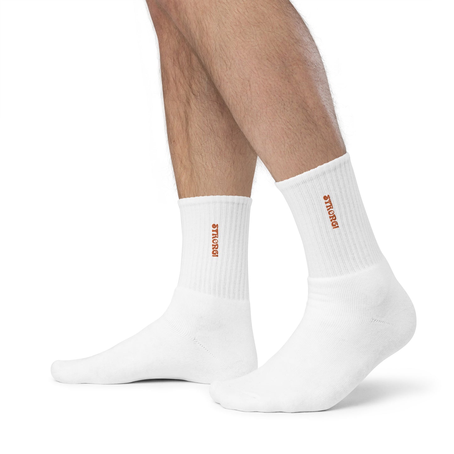 “STRONG!”Embroidered Socks W/Orange Font