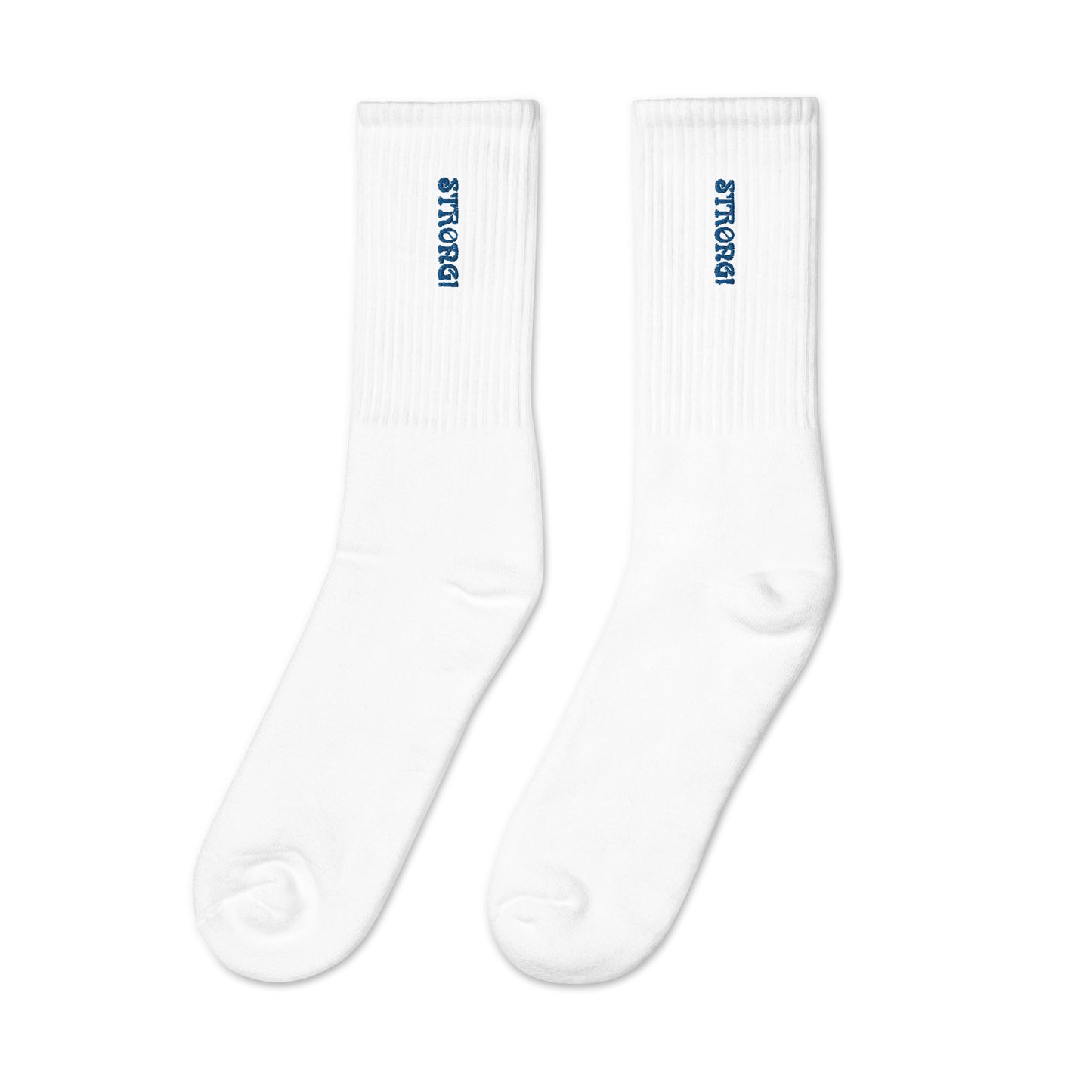 “STRONG!”Embroidered Socks W/Blue Font