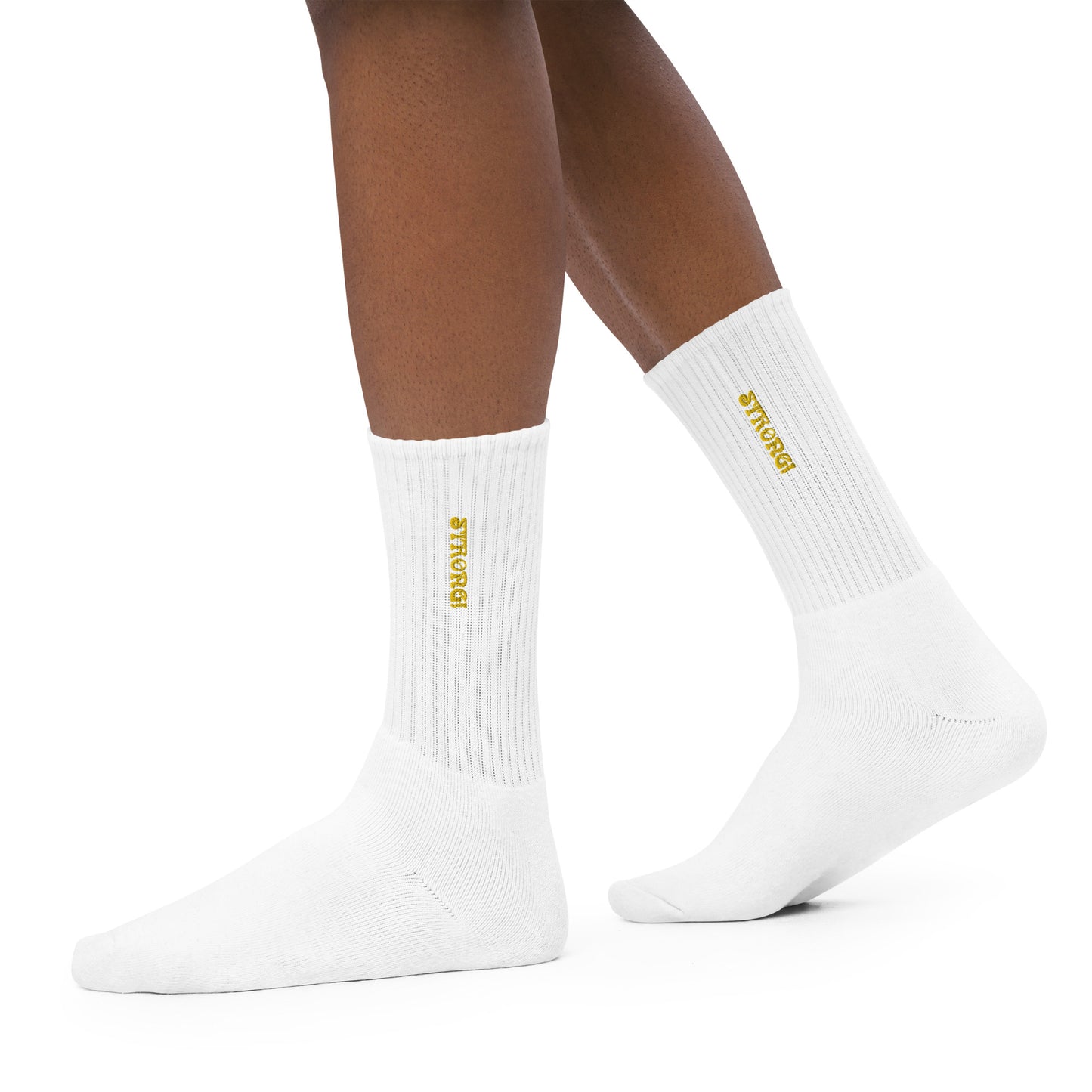 “STRONG!”Embroidered Socks W/Yellow Font