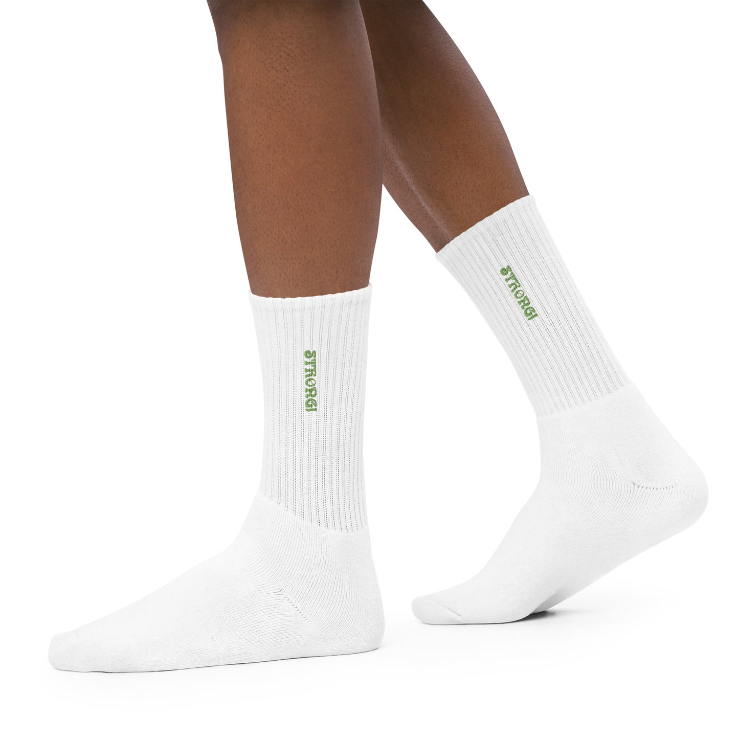 “STRONG!”Embroidered Socks W/Lime Font