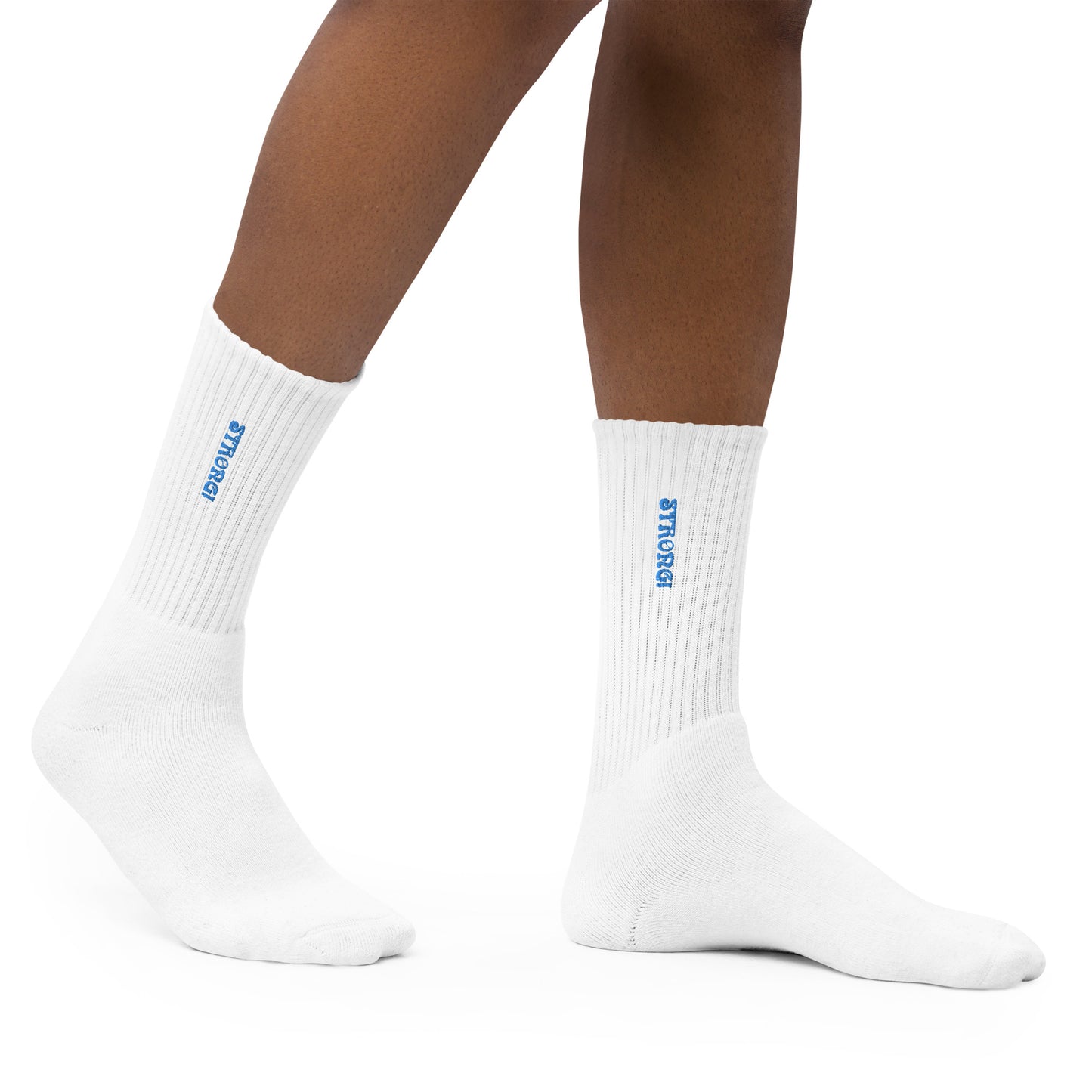 “STRONG!”Embroidered Socks W/SkyBlue Font
