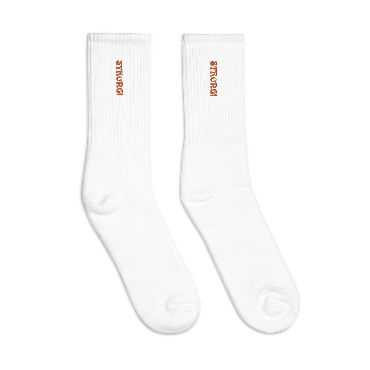 “STRONG!”Embroidered Socks W/Orange Font