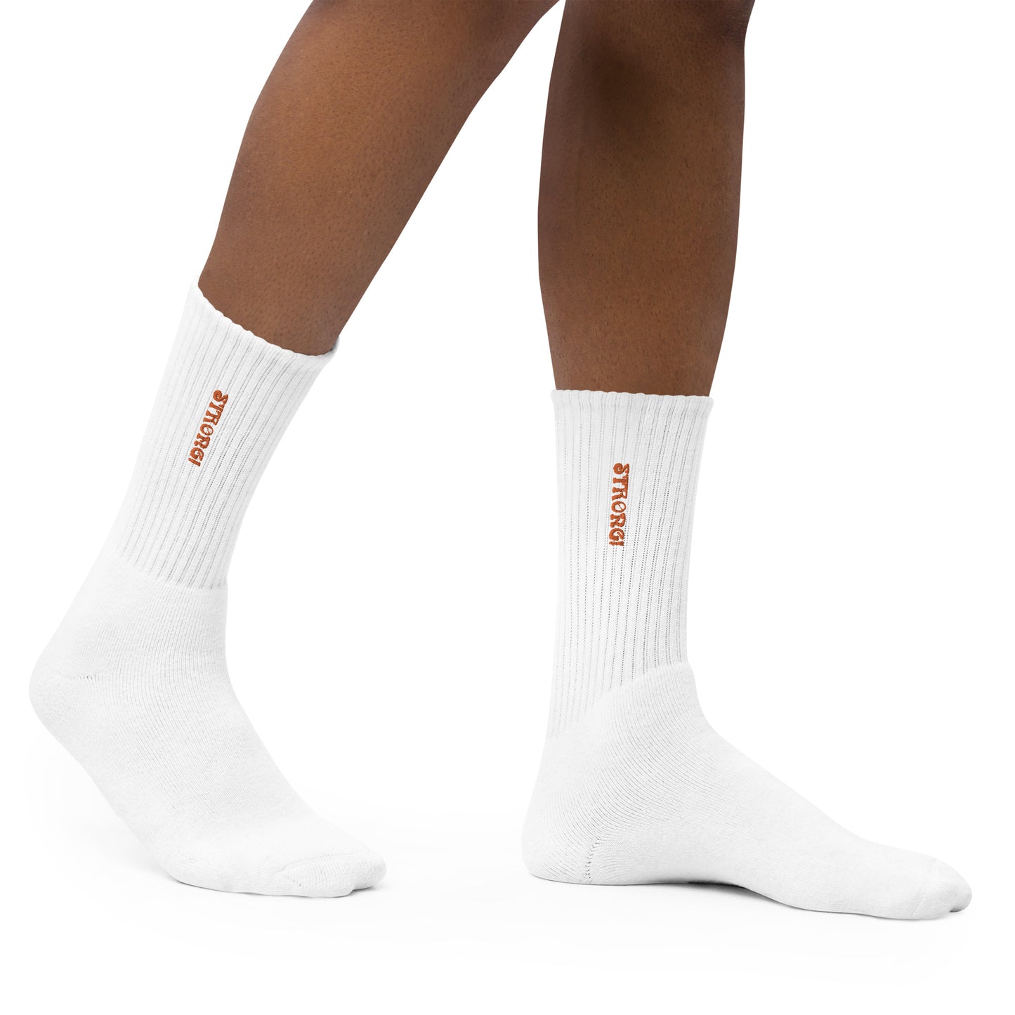 “STRONG!”Embroidered Socks W/Orange Font