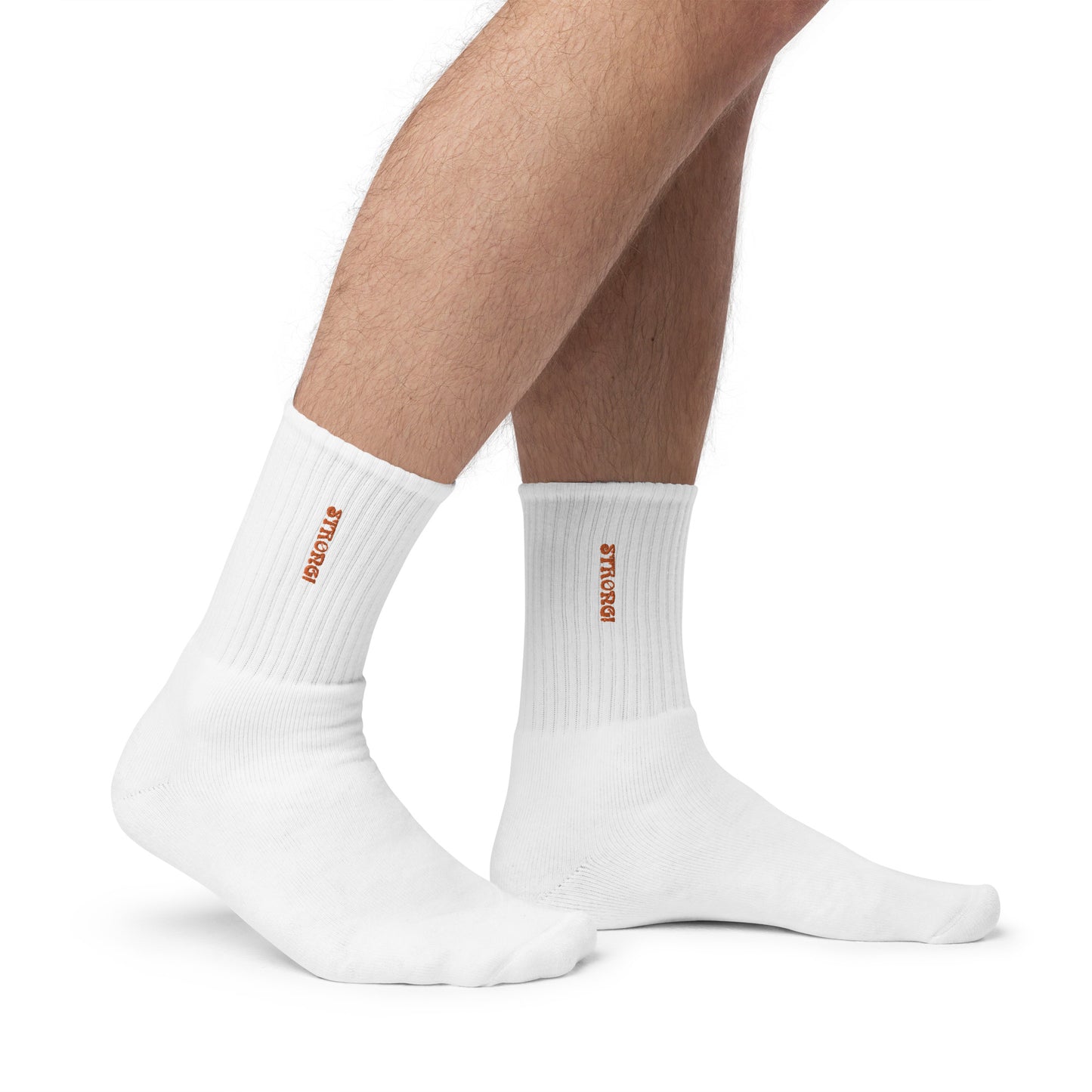 “STRONG!”Embroidered Socks W/Orange Font
