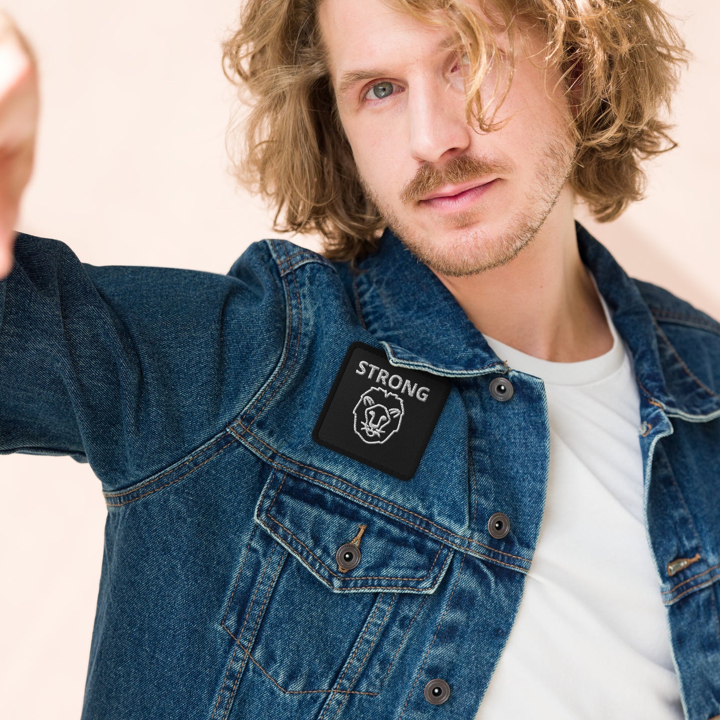 “STRONG”Black Lion Square Embroidered Patch W/White Font