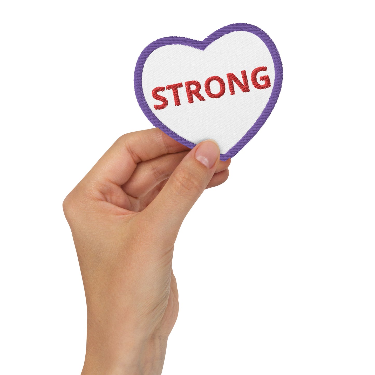 “STRONG”Heart Embroidered Patch Purple W/Red Font