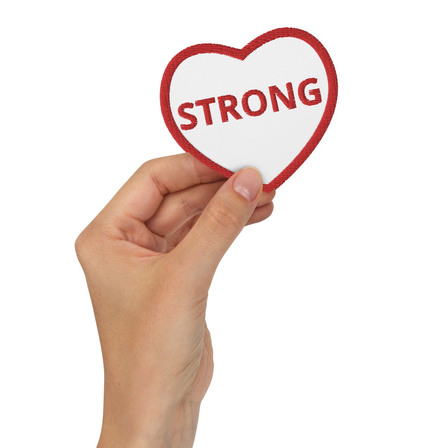 “STRONG”Heart Embroidered Patch Red W/Red Font