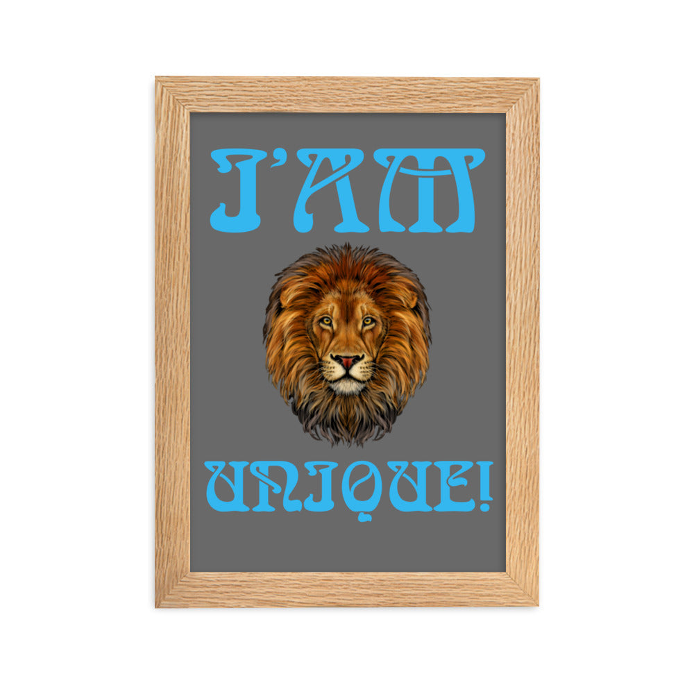 “I’AM UNIQUE!”Framed Matte Paper Poster W/SkyBlue Font