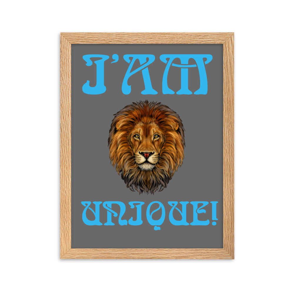 “I’AM UNIQUE!”Framed Matte Paper Poster W/SkyBlue Font
