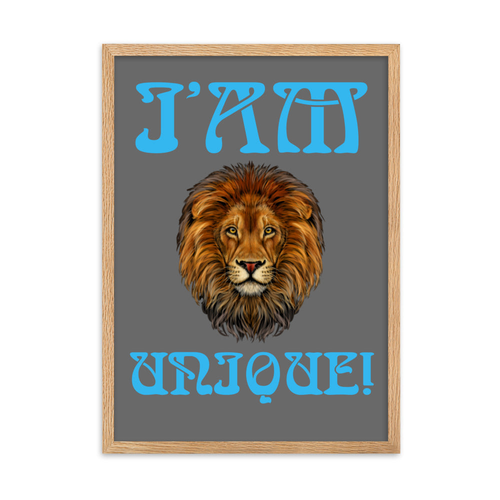 “I’AM UNIQUE!”Framed Matte Paper Poster W/SkyBlue Font