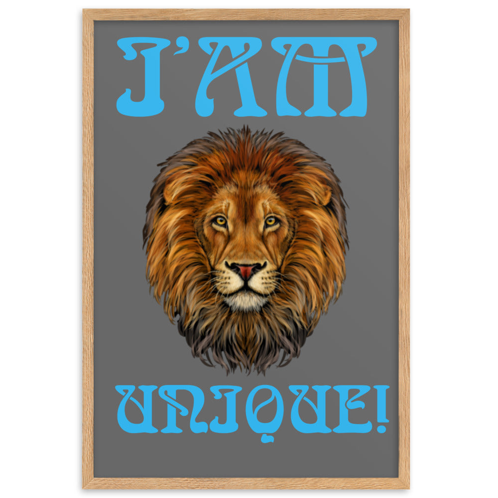 “I’AM UNIQUE!”Framed Matte Paper Poster W/SkyBlue Font