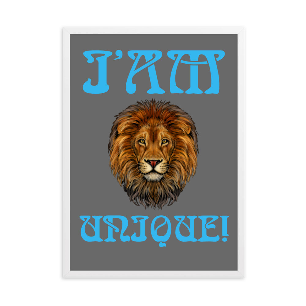 “I’AM UNIQUE!”Framed Matte Paper Poster W/SkyBlue Font